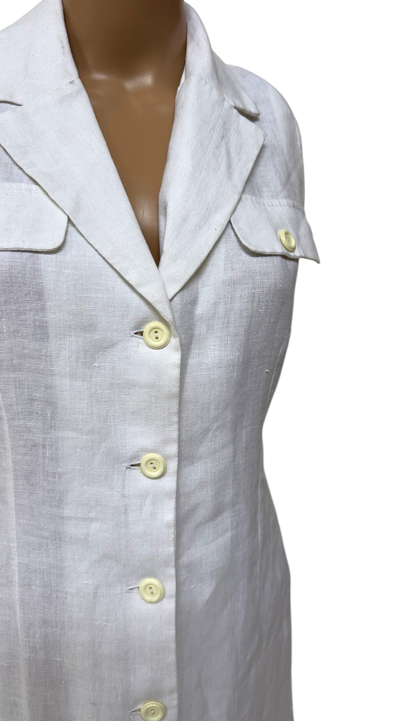 Vintage Italian Sleeveless Linen Shirt Dress - We pay for import duty! In condizioni buone in vendita a Milano, IT