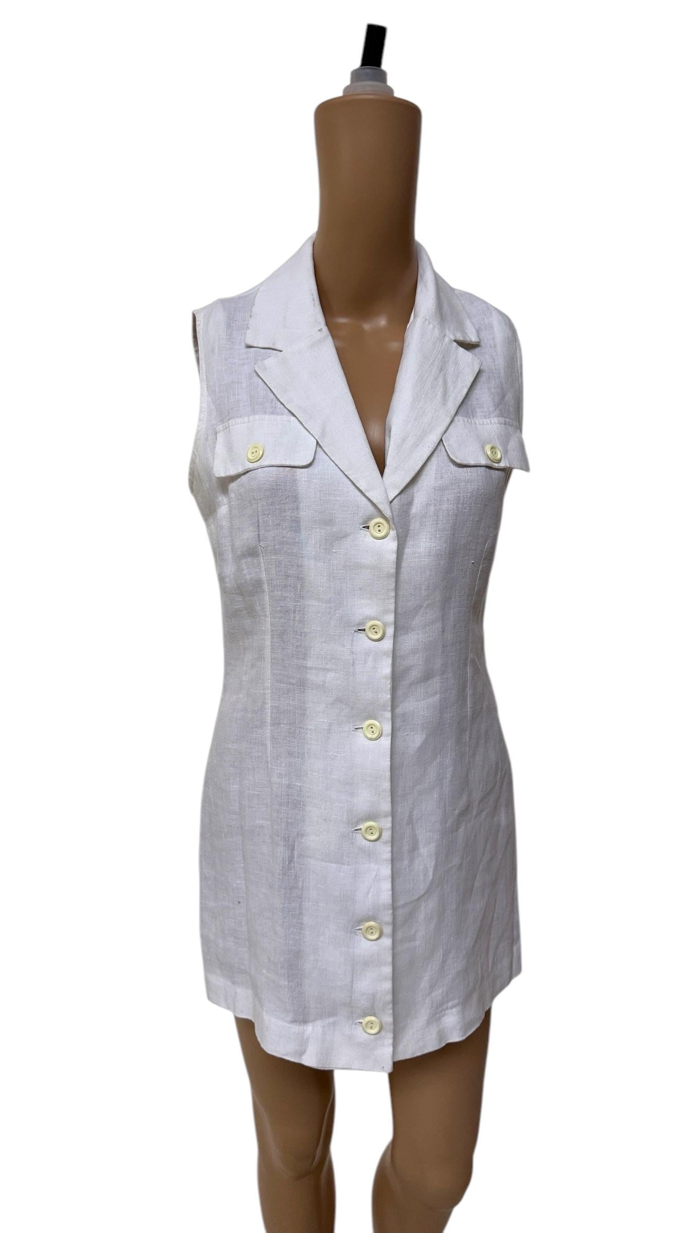 Donna Vintage Italian Sleeveless Linen Shirt Dress - We pay for import duty! in vendita