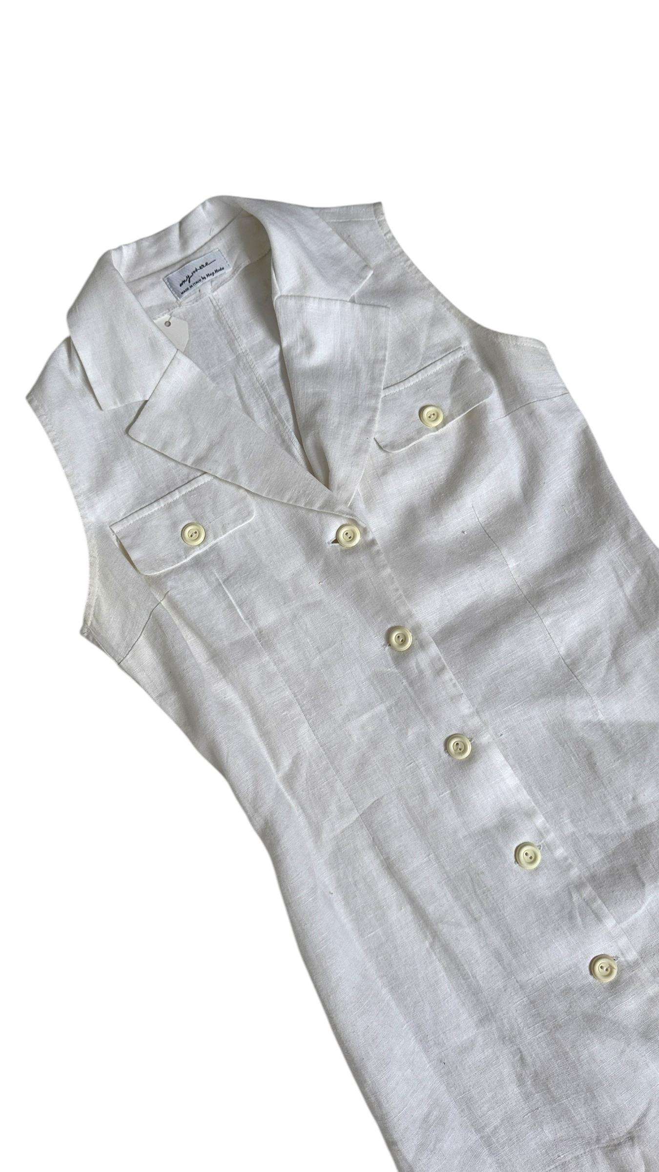 Vintage Italian Sleeveless Linen Shirt Dress - We pay for import duty! in vendita 1