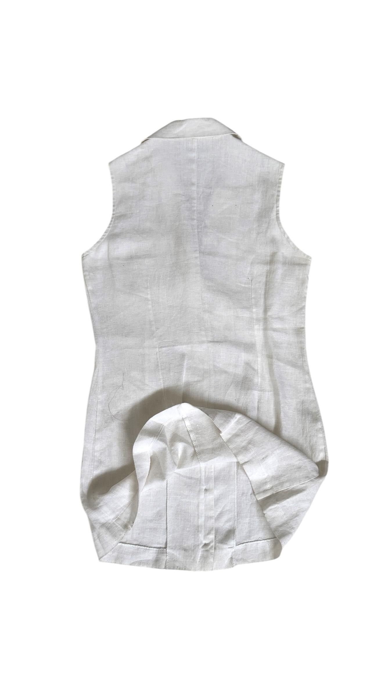 Vintage Italian Sleeveless Linen Shirt Dress - We pay for import duty! in vendita 3