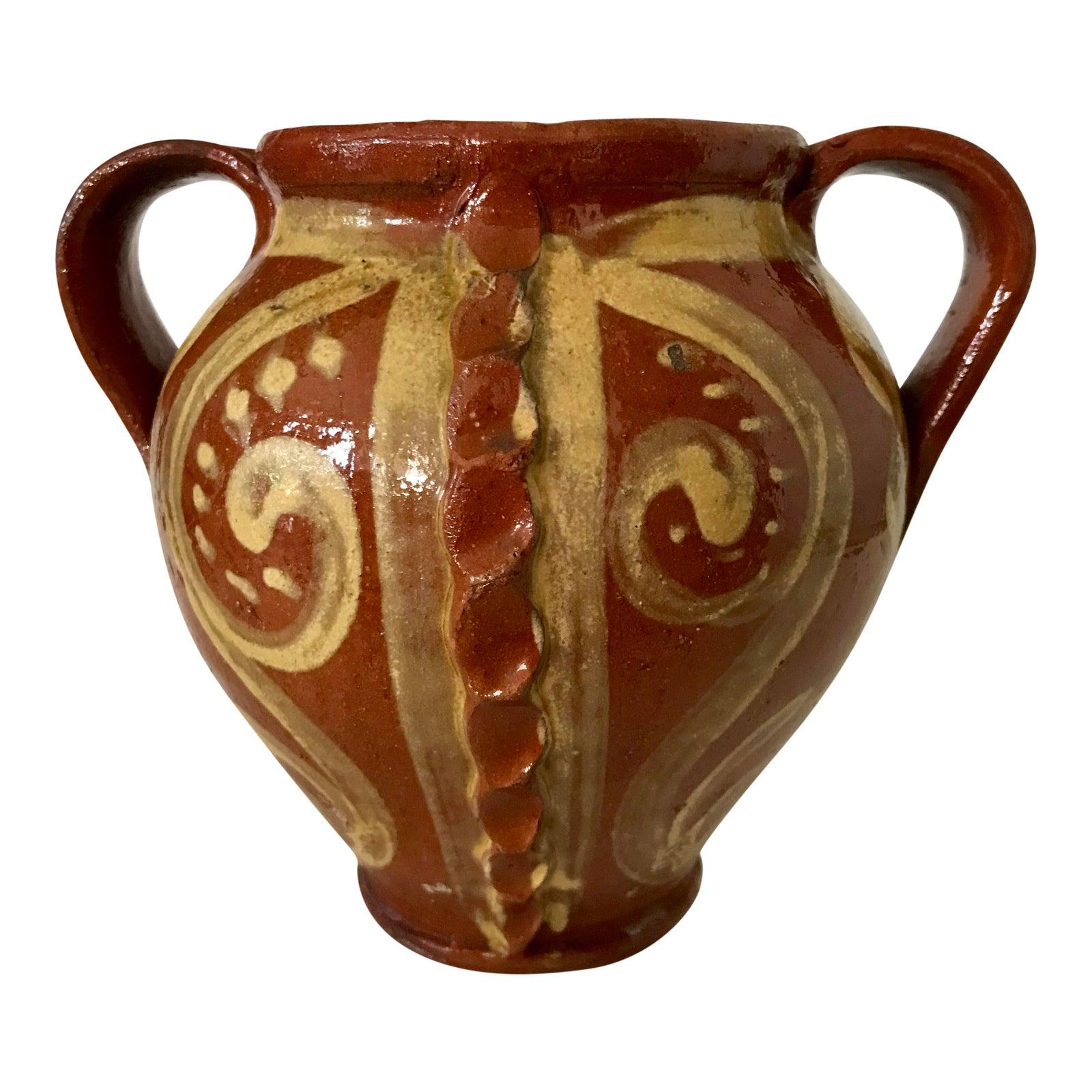 Vintage Italian Slipware Terra Cotta Vase In Good Condition In Chicago, IL