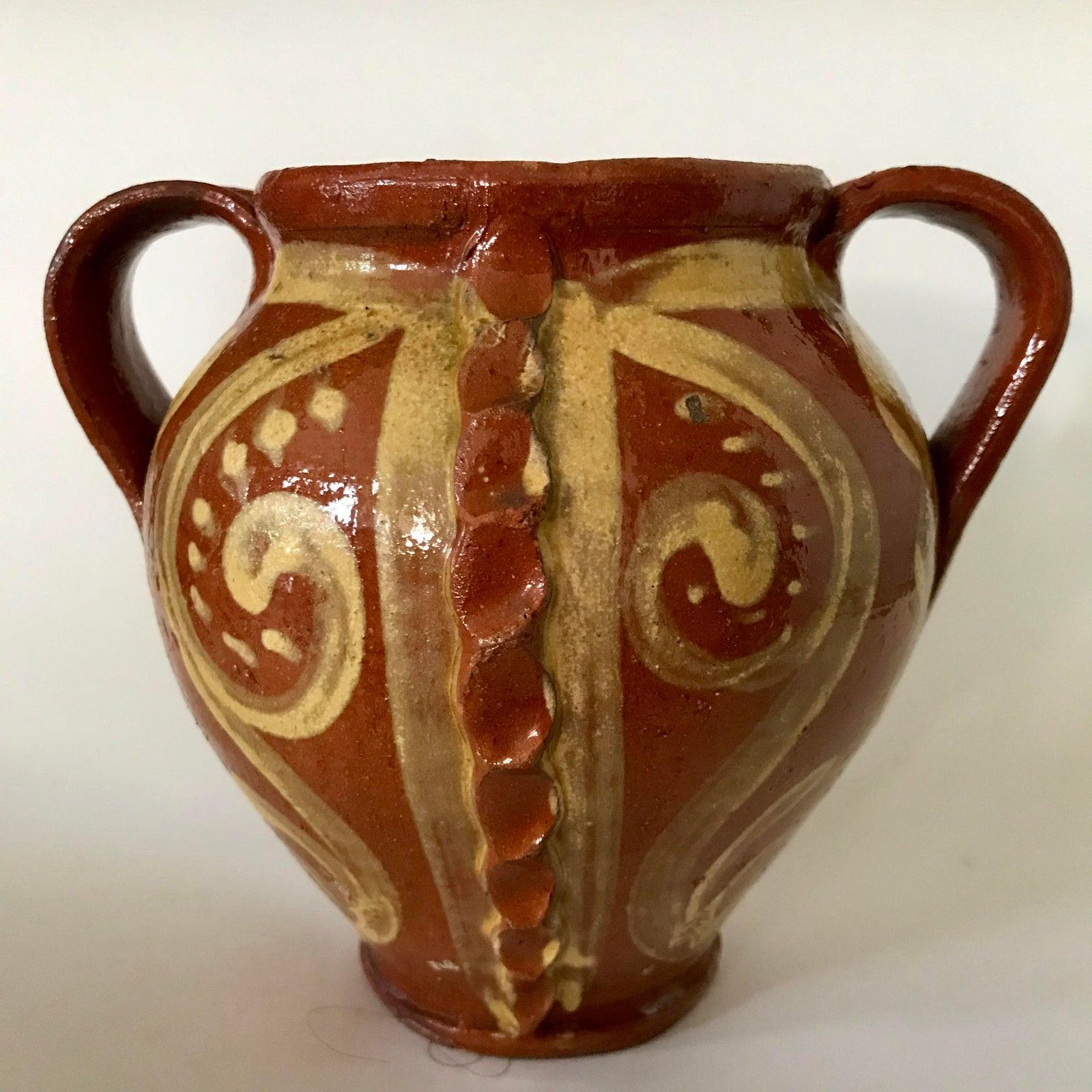Vintage Italian Slipware Terra Cotta Vase 1