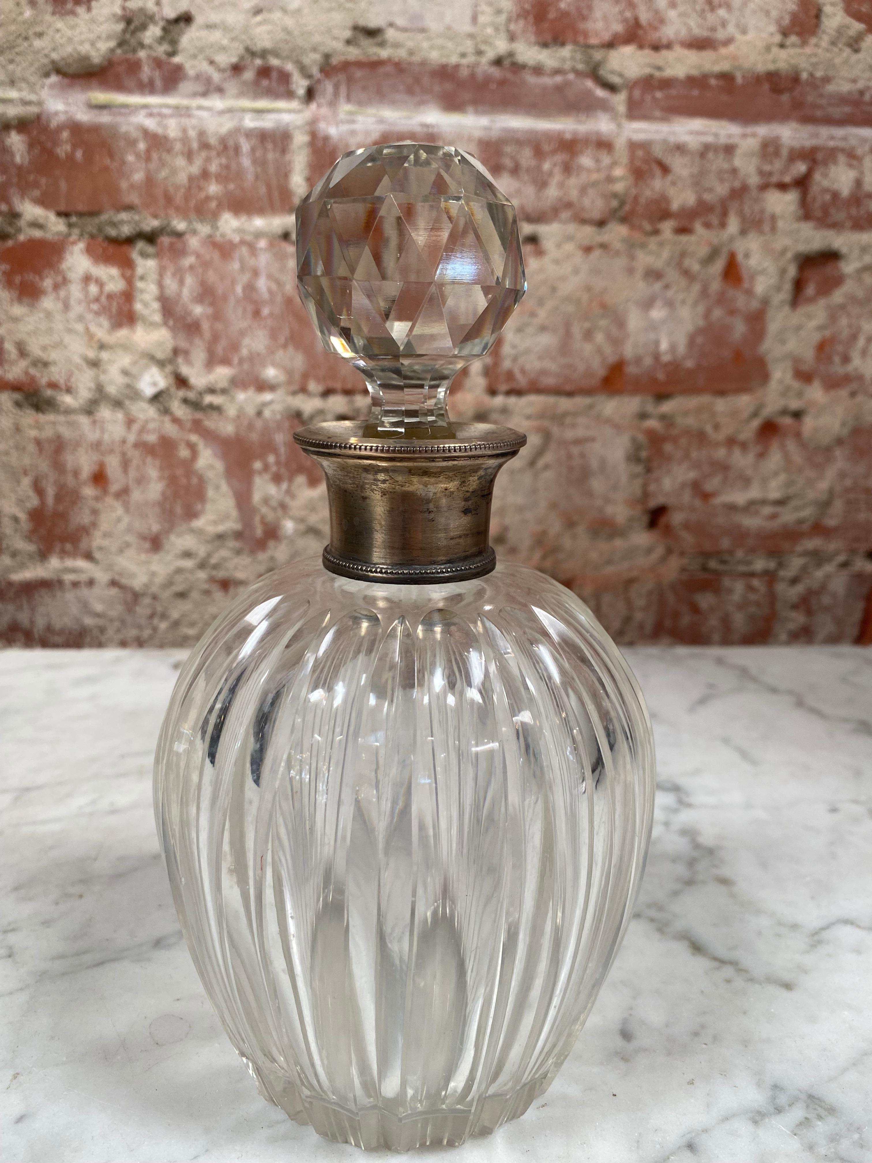 Beautiful small Vintage Italian bottle with silver details made in Italy, 1950s.