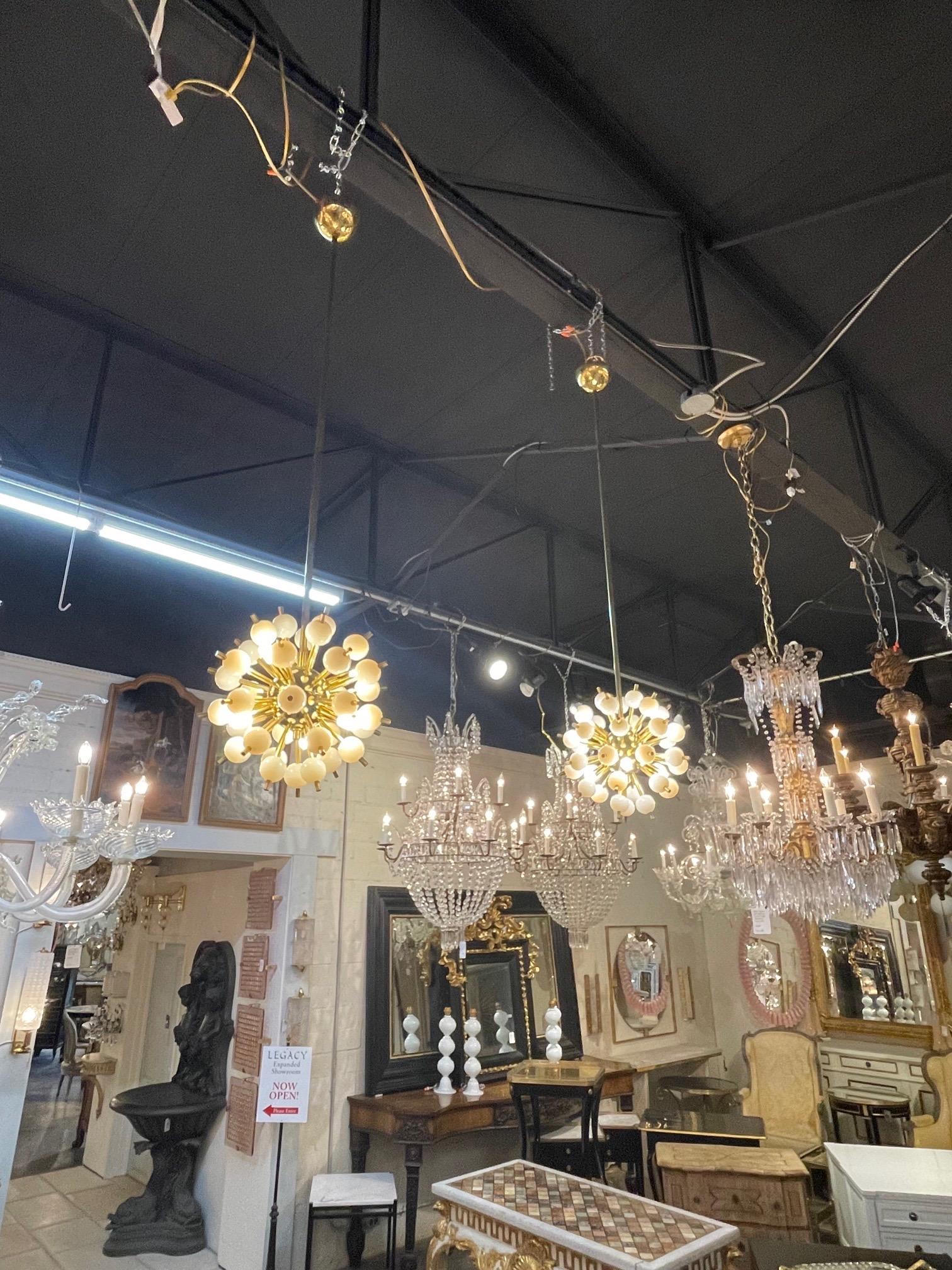Vintage Italian Small Scale Brass and Glass Sputnik Pendant Lights For Sale 3