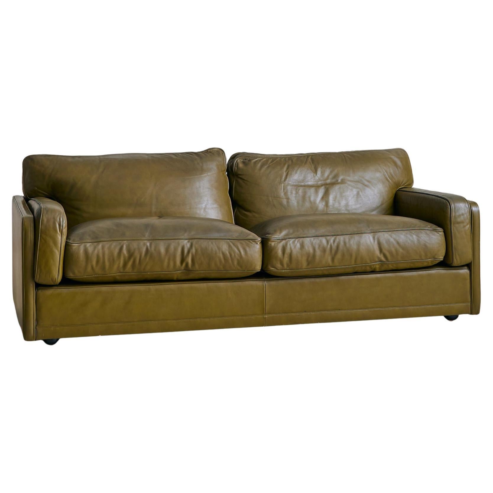 Vintage Italian ‘Socrates’ Olive Leather Sofa by Poltrona Frau