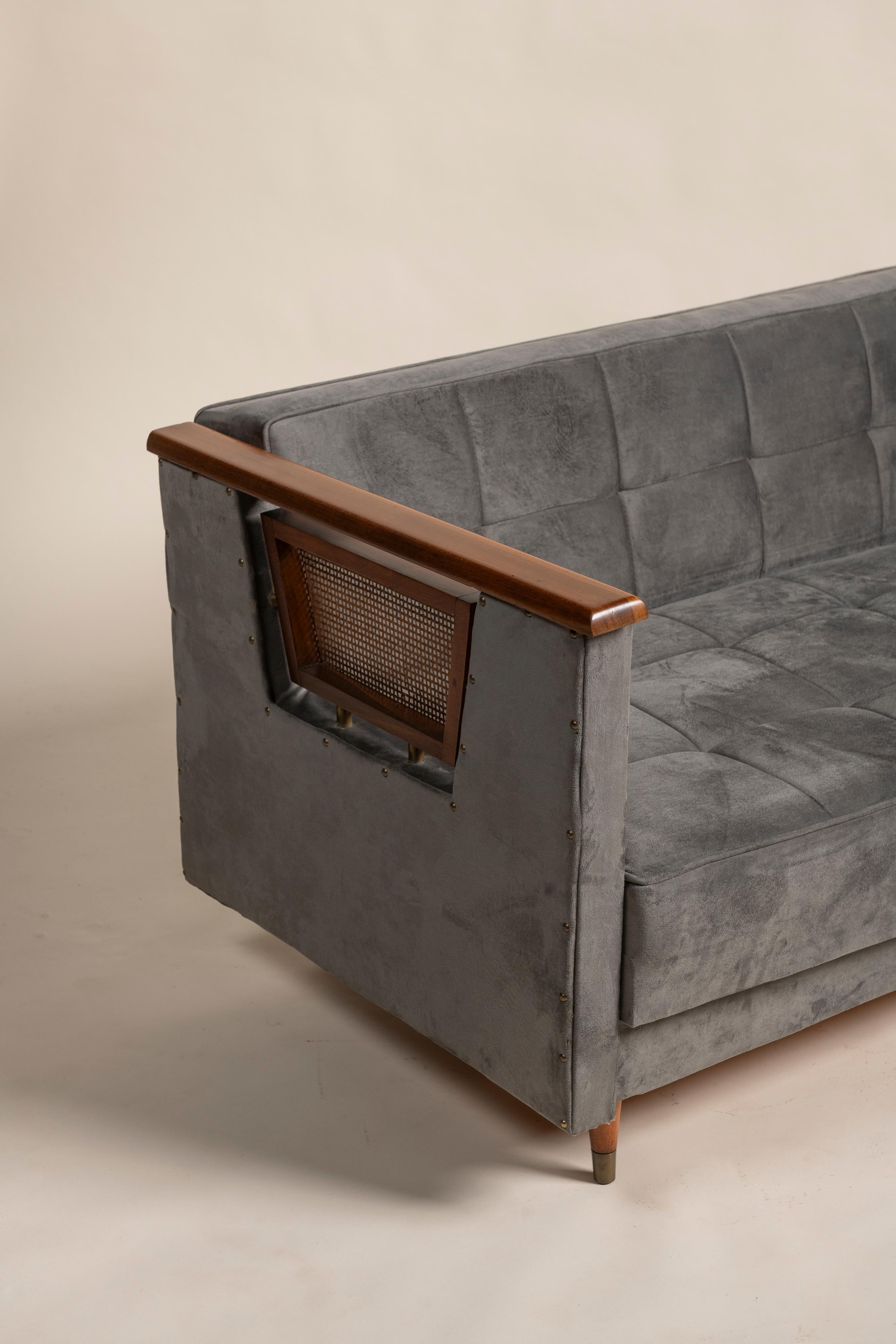 Lit italien vintage avec côtés cannés et détails en bronze, 1950 en vente 5