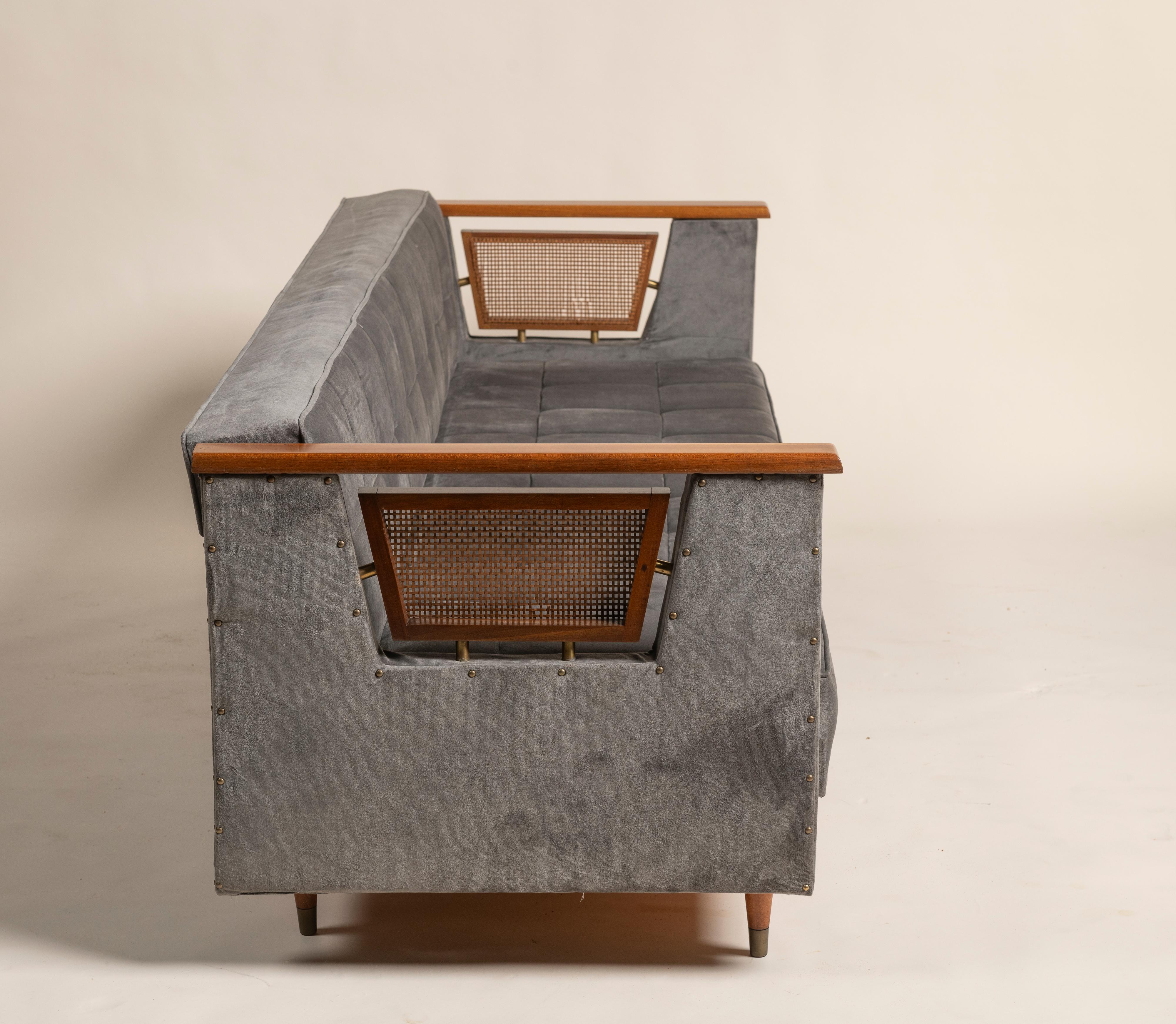 Lit italien vintage avec côtés cannés et détails en bronze, 1950 en vente 3