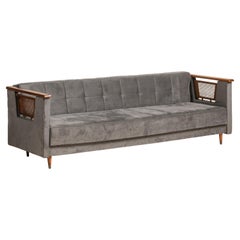 Vintage Italian Sofa Bed with Cane Sides and Bronze Details, 1950