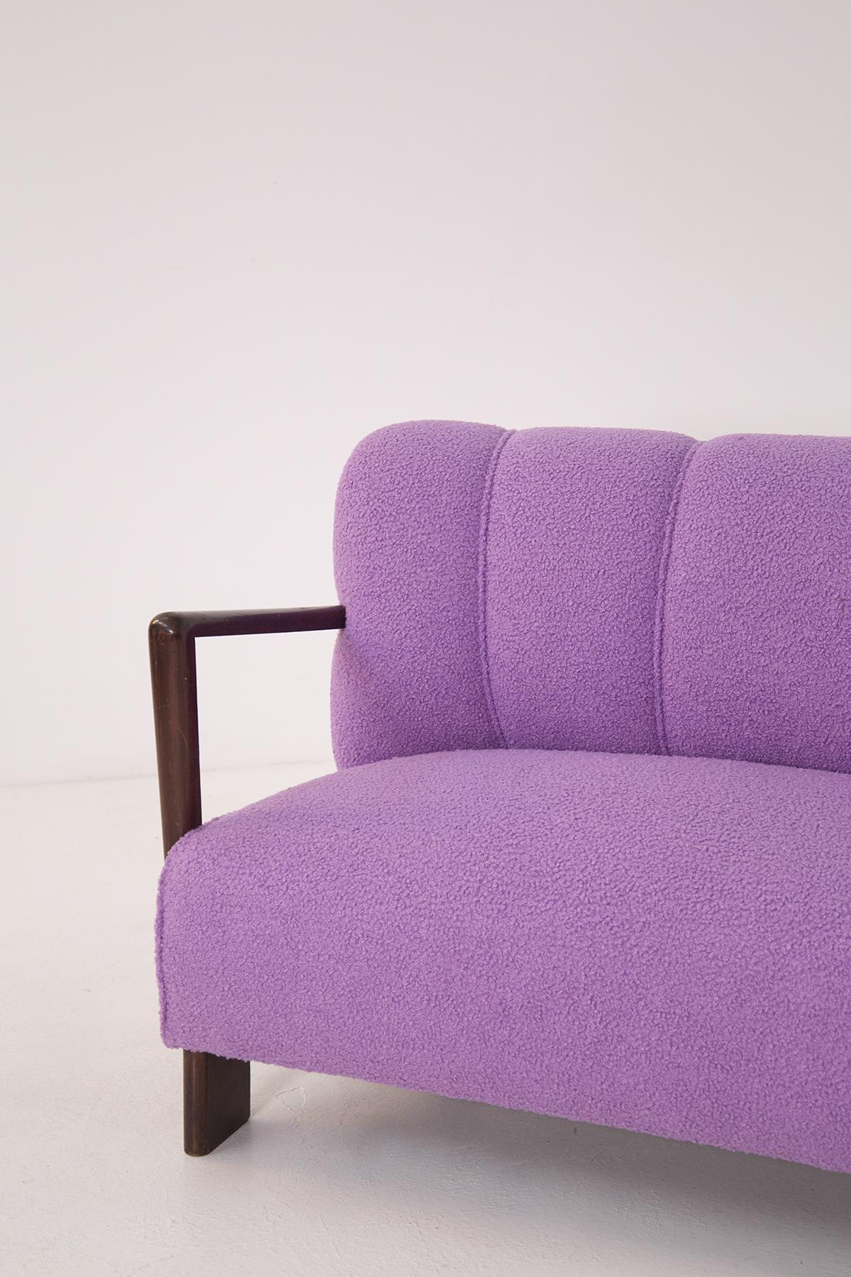 Vintage Italian Sofa in Purple Bouclè Fabric, Restored 4