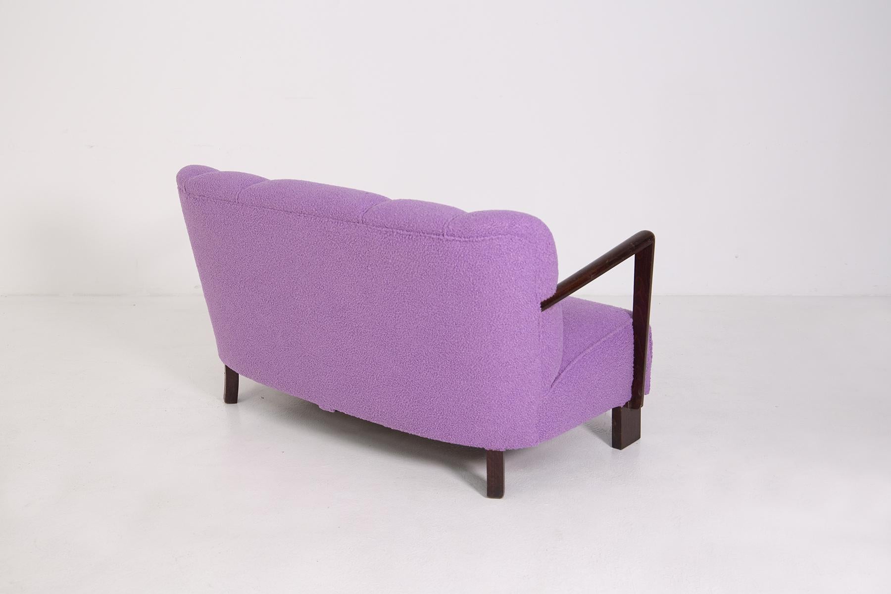 Vintage Italian Sofa in Purple Bouclè Fabric, Restored 5