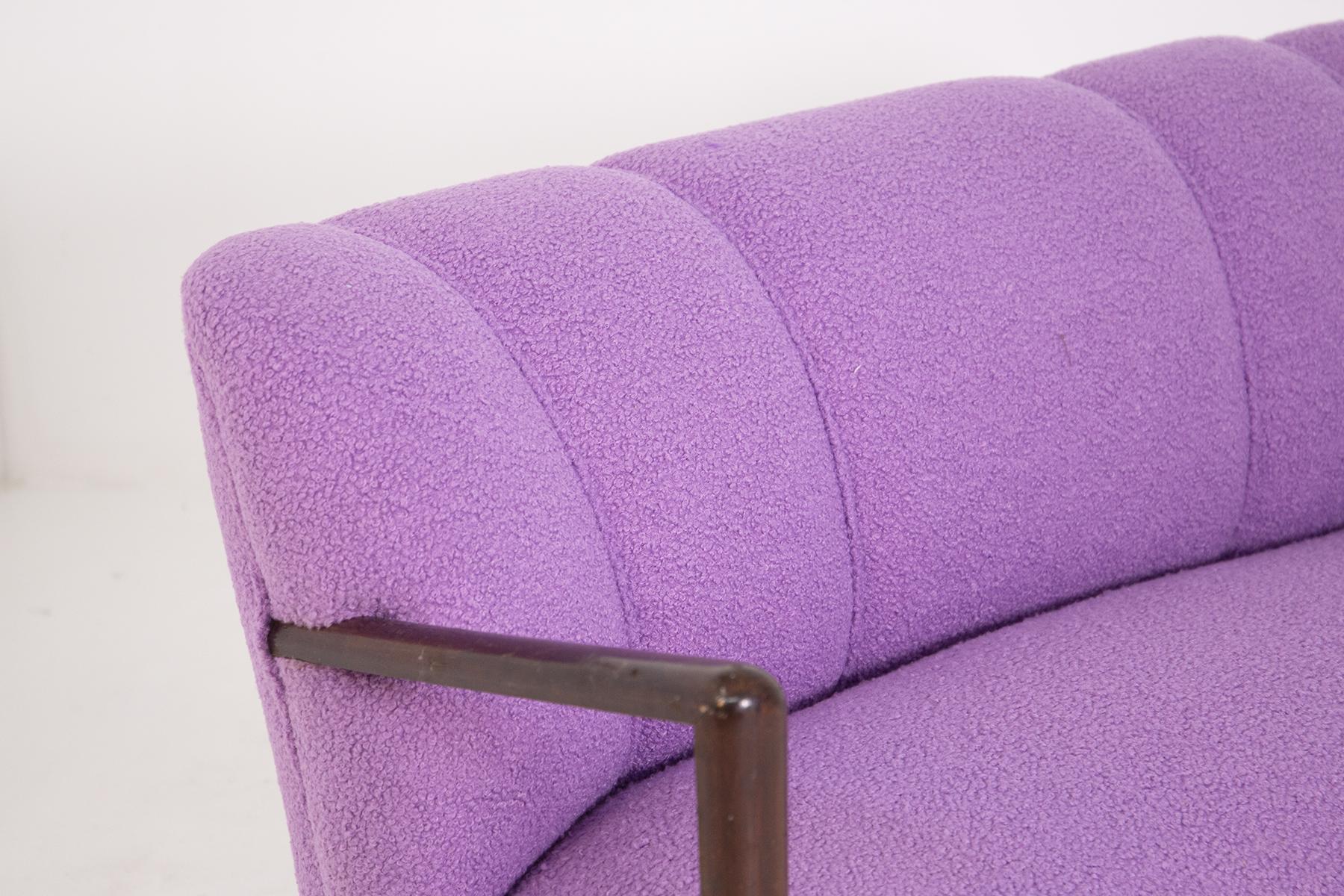 Mid-20th Century Vintage Italian Sofa in Purple Bouclè Fabric, Restored