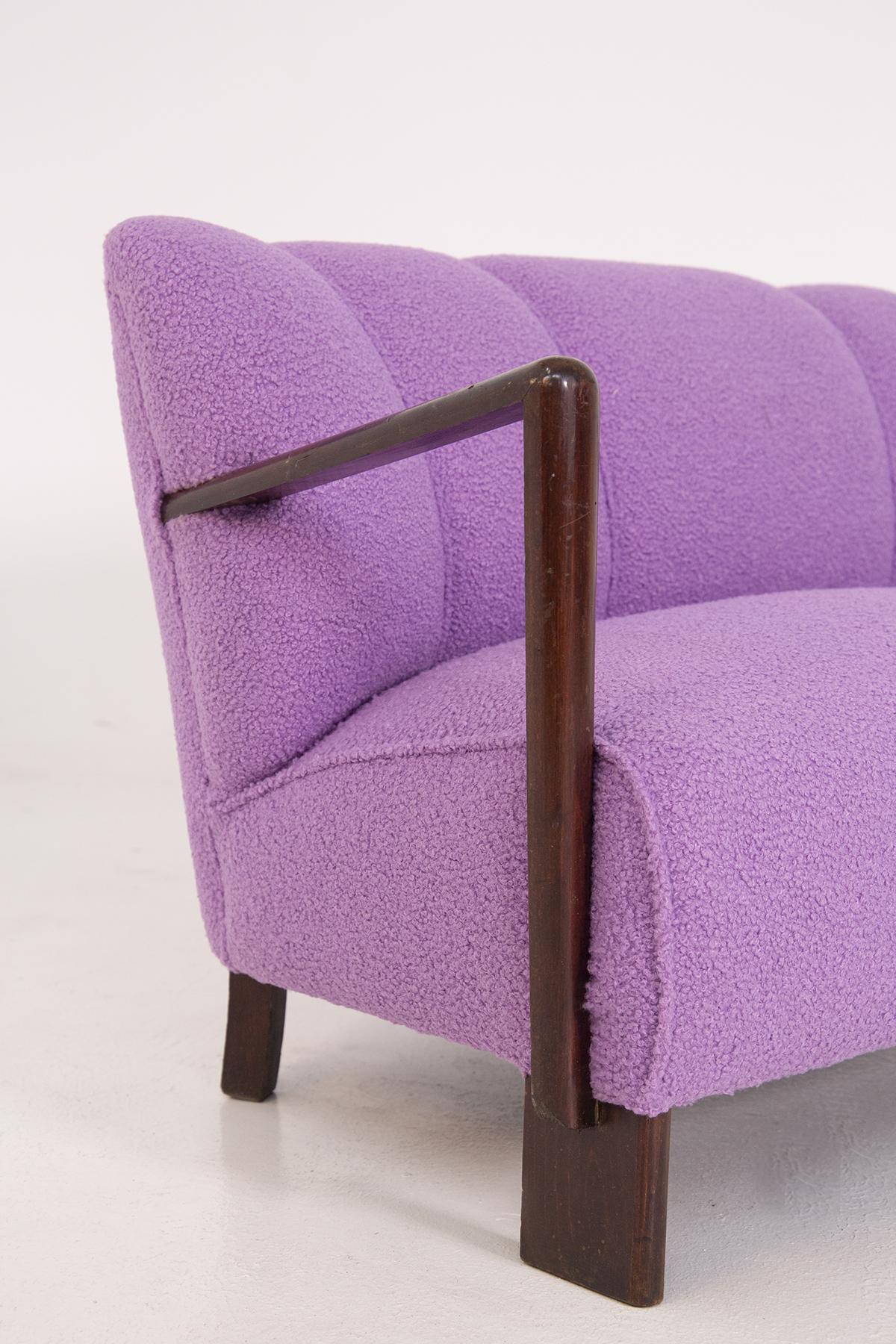 Vintage Italian Sofa in Purple Bouclè Fabric, Restored 1