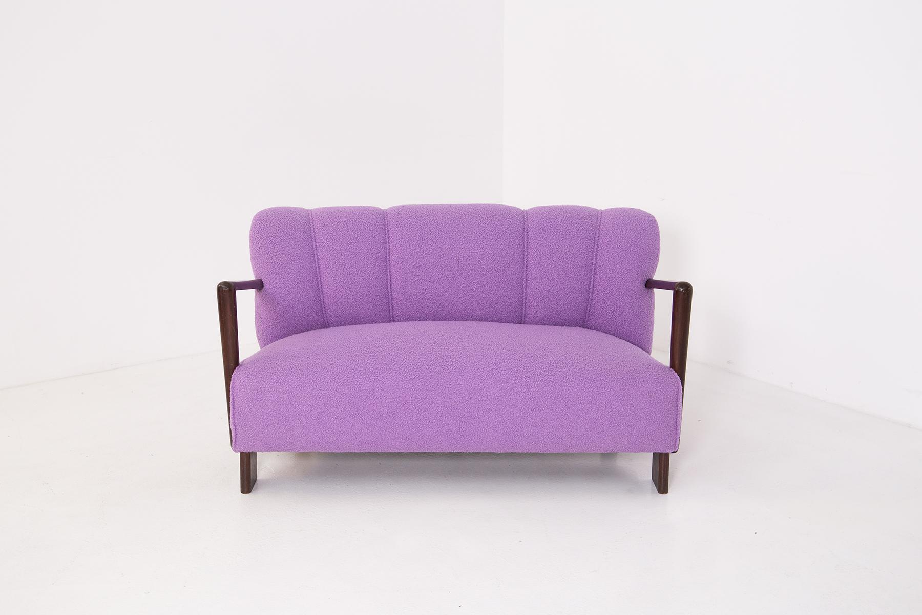 Vintage Italian Sofa in Purple Bouclè Fabric, Restored 2