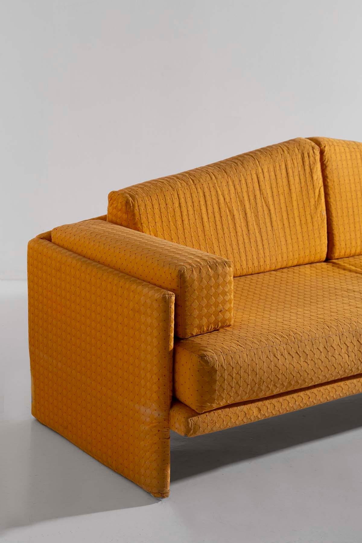 Space Age Vintage Italian Sofa in Yellow Fabric For Sale