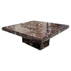 Vintage Italian Solid Rosso Levanto Marble Coffee Table