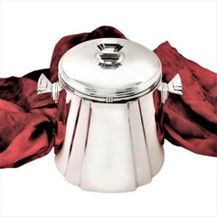 Italian Solid Silver Ice Bucket Champagne Cooler circa 1950 Art Deco Style