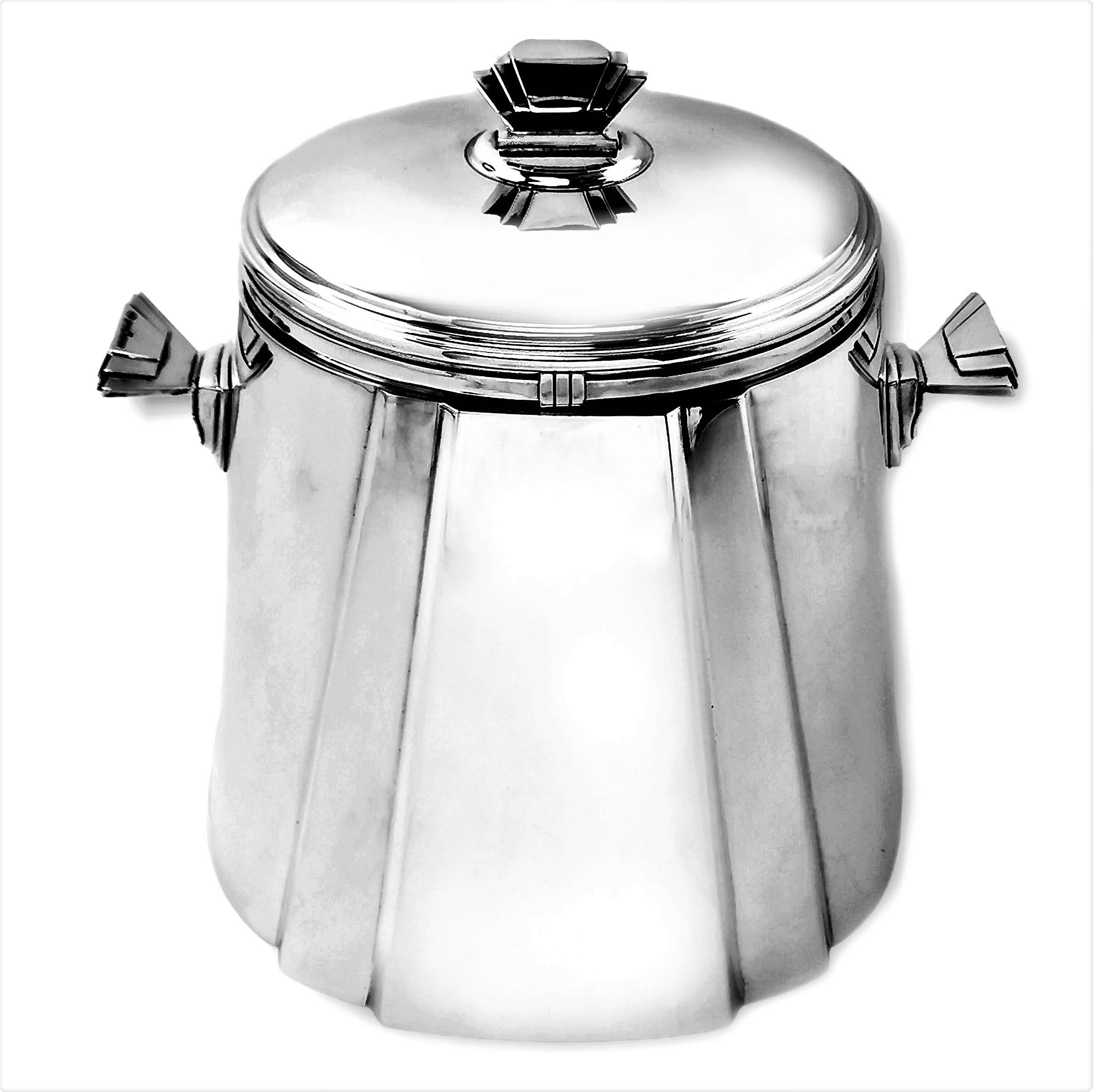 Italian Solid Silver Ice Bucket Champagne Cooler circa 1950 Art Deco Style 1