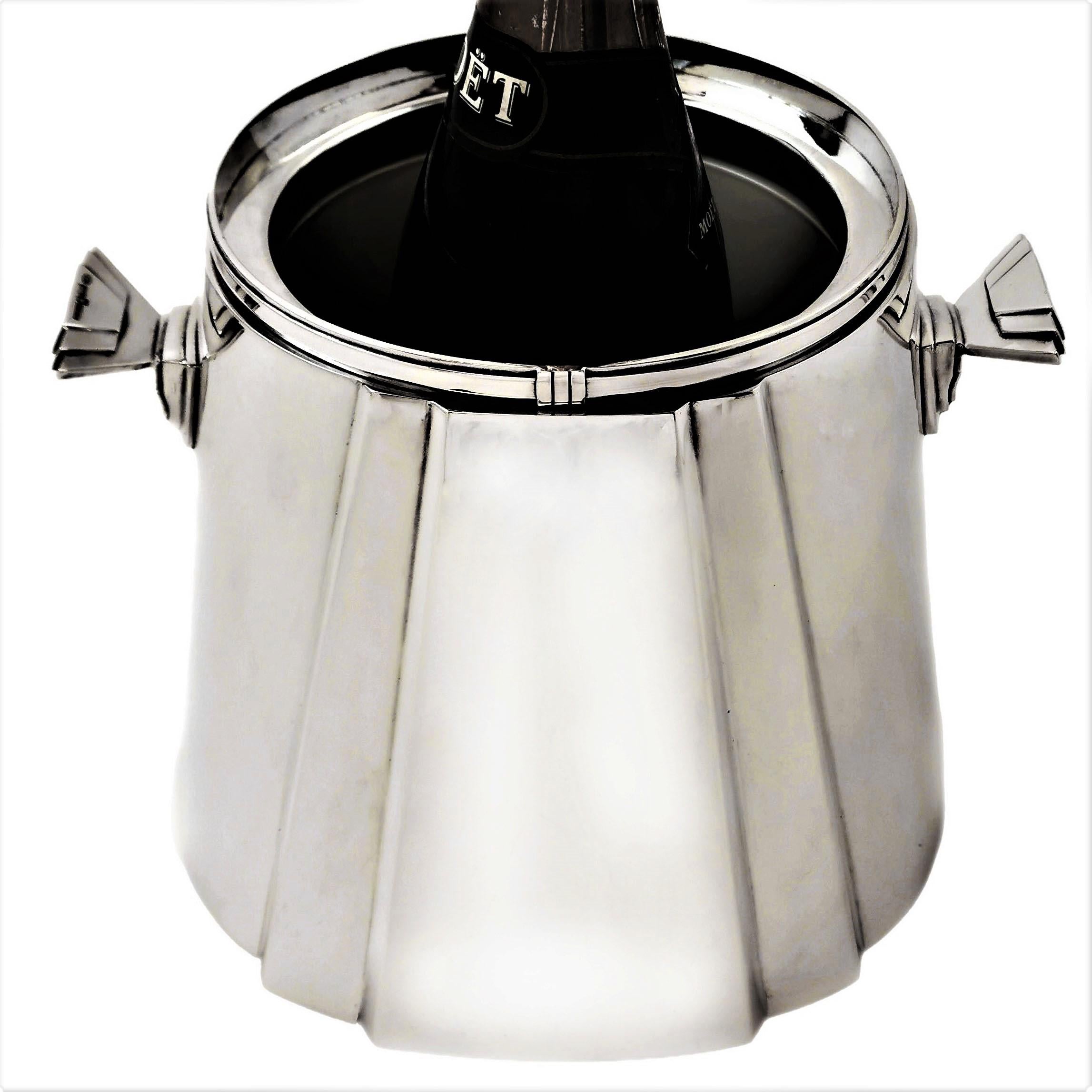 Italian Solid Silver Ice Bucket Champagne Cooler circa 1950 Art Deco Style 3