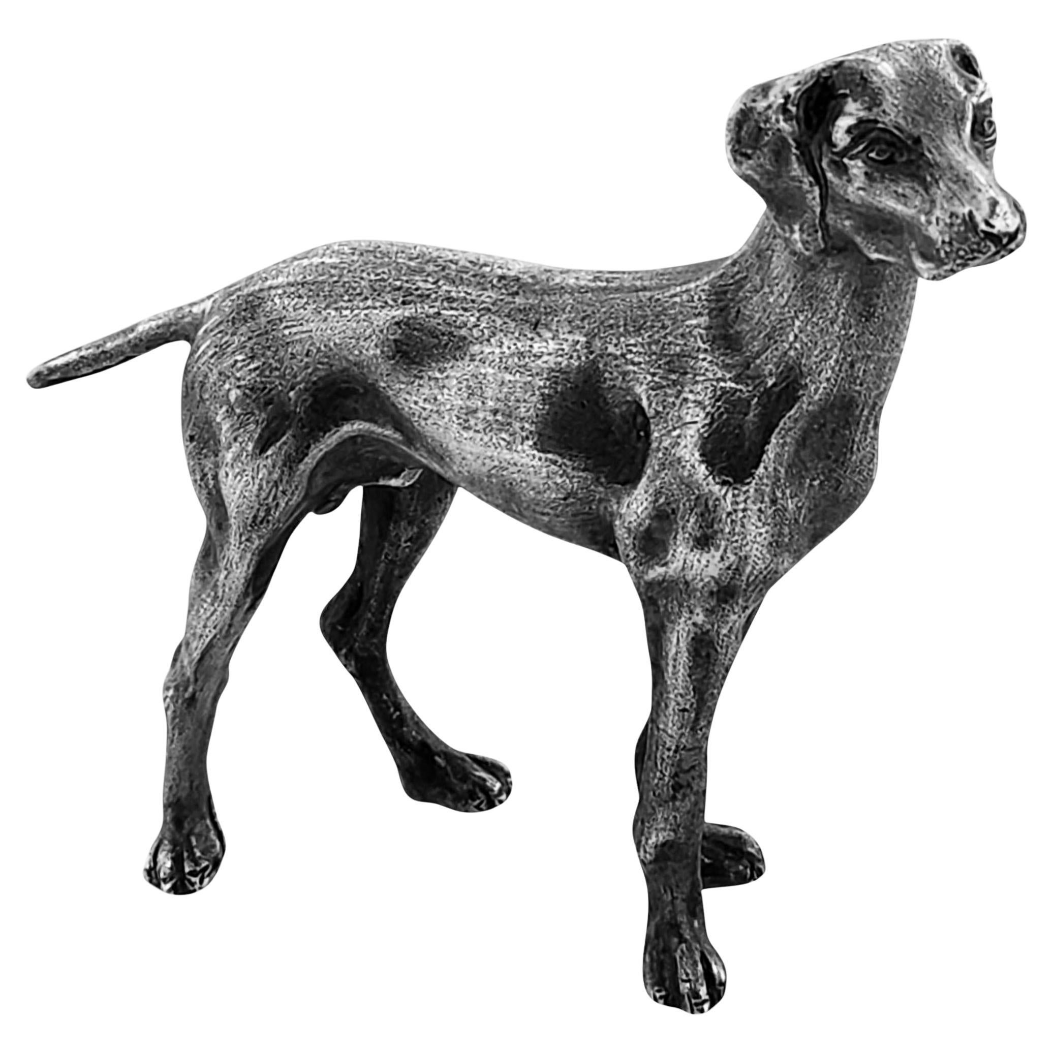 Vintage Italian Solid Silver Model of a Gun Dog / Pointer Figurine Italy c. 1940 For Sale