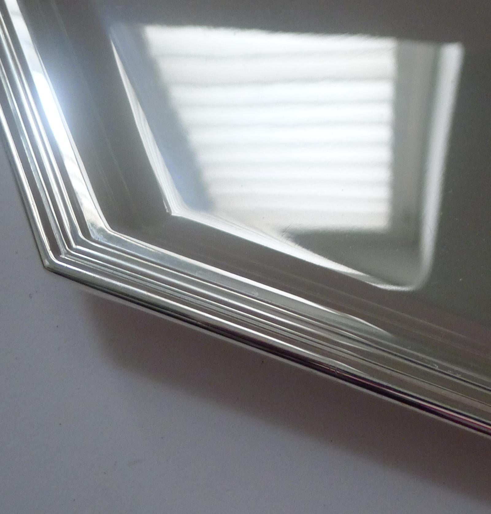 Art Deco Vintage Italian Solid Silver Tray by Greggio, Padova c.1960 For Sale