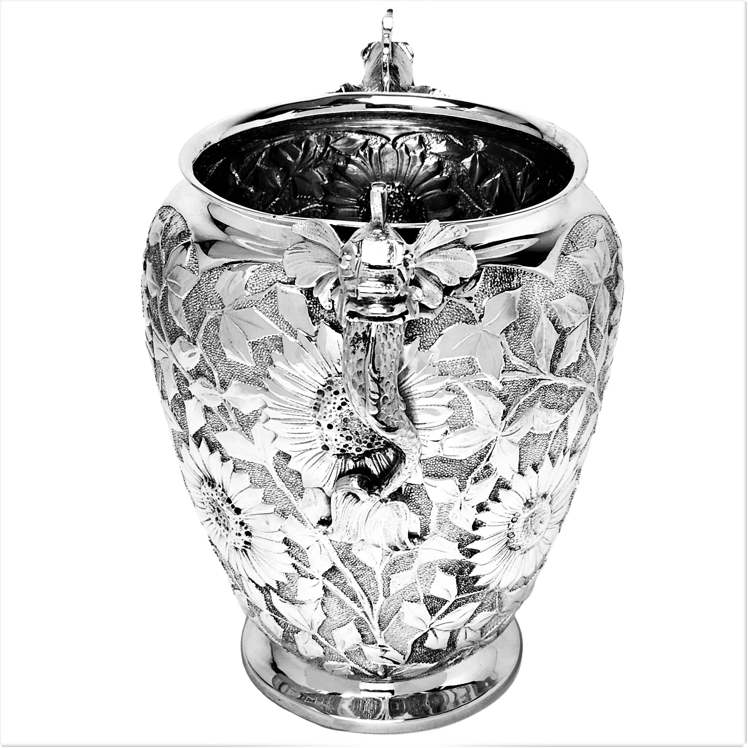 20th Century Vintage Italian Solid Silver Wine Cooler Ice Bucket, C. 1950, Floral 