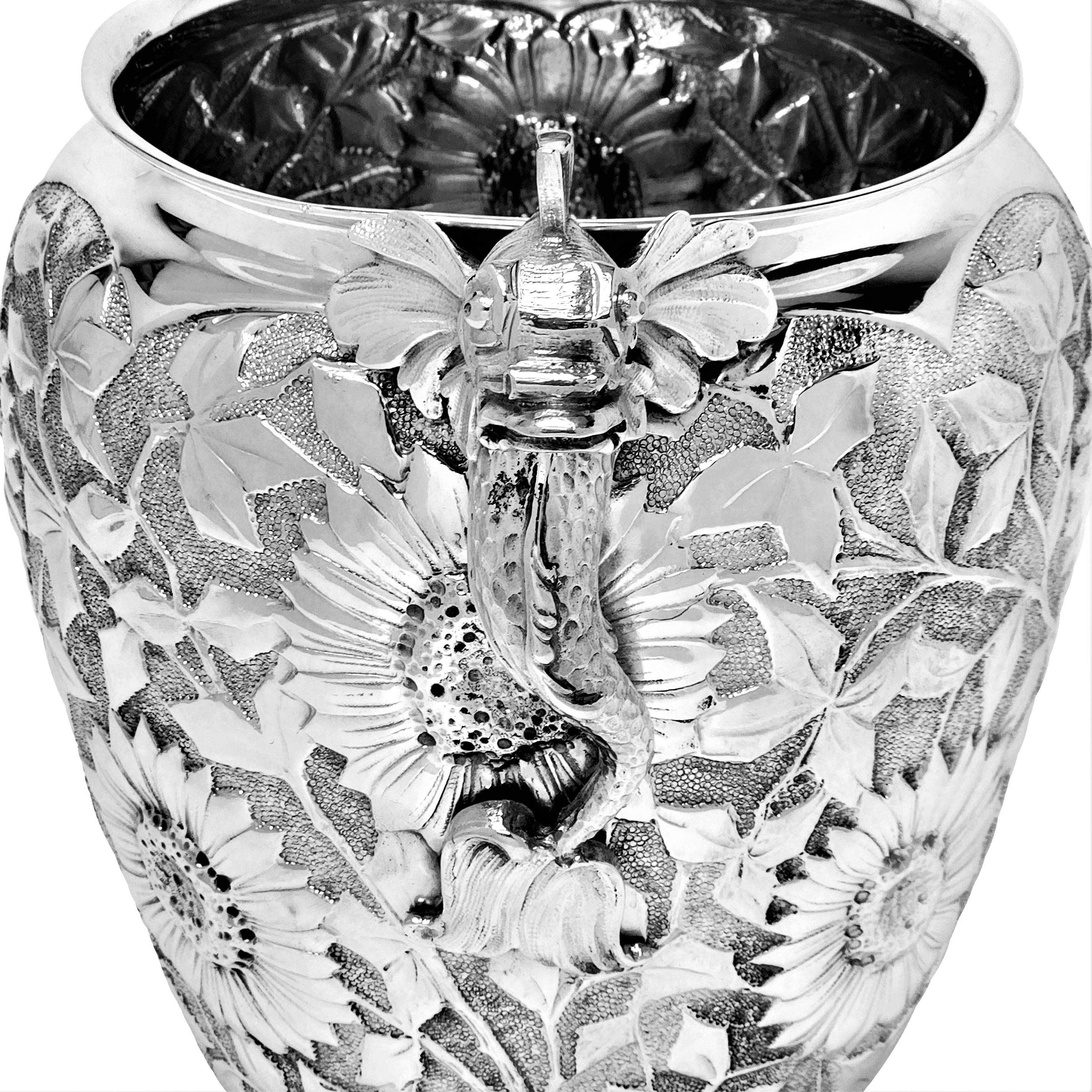 Vintage Italian Solid Silver Wine Cooler Ice Bucket, C. 1950, Floral  2