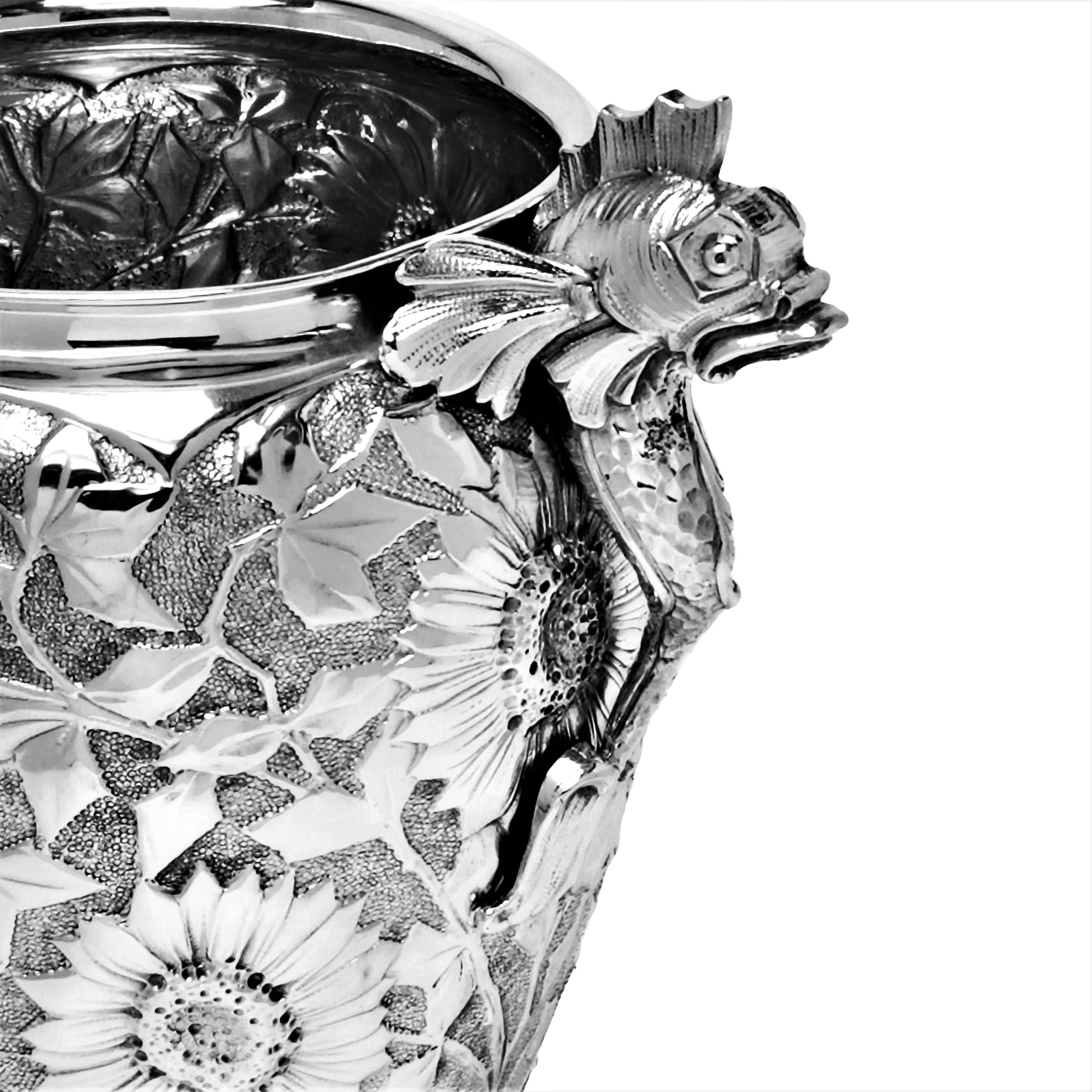 Vintage Italian Solid Silver Wine Cooler Ice Bucket, C. 1950, Floral  3