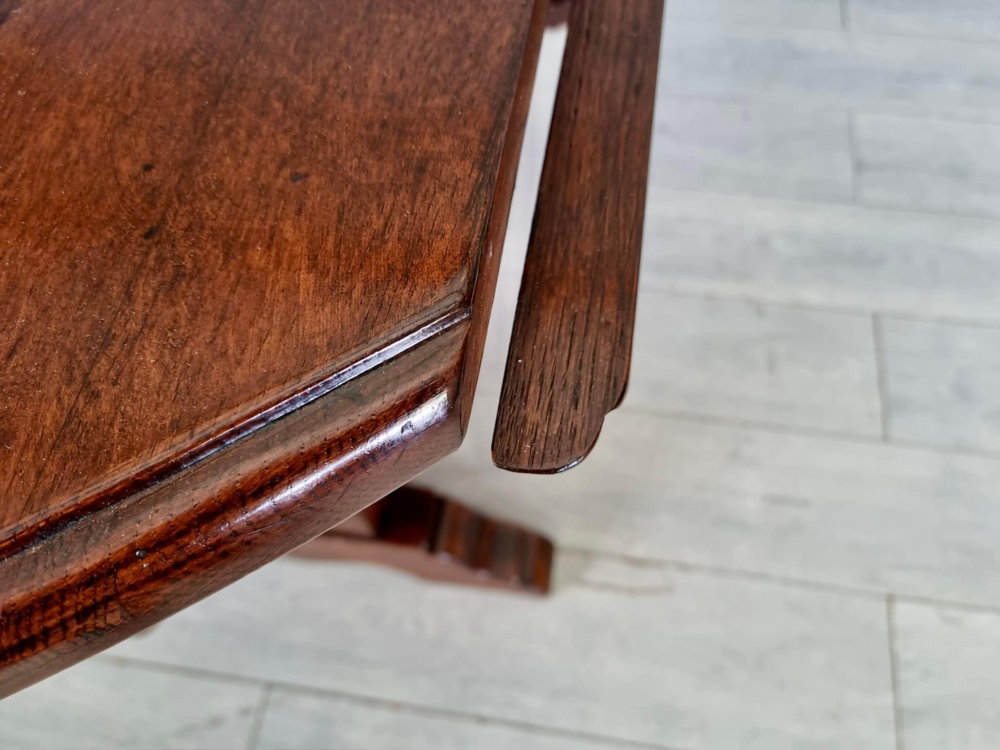 Vintage Italian Solid Wood Drop Leaf Trestle Dining Table For Sale 2