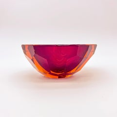 Vintage Italian "Sommerso" Murano Bowl/Ashtray in Red and Orange Faceted Glass
