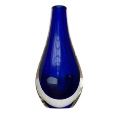 Vintage Italian Murano Glass Sommerso Vaso in vetro blu, anni '70