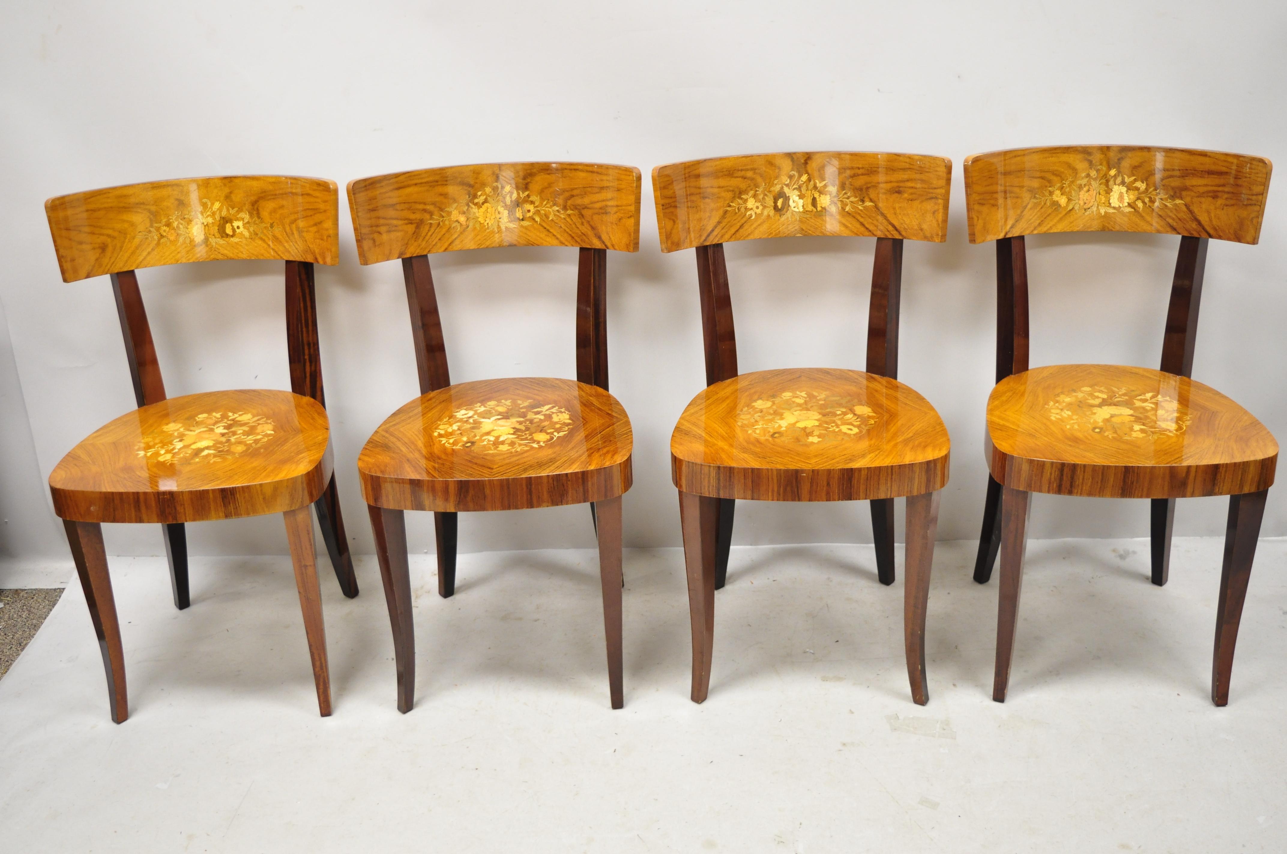 Vintage Italian Sorrento Inlaid Wood Game Table Dining Chairs, Set of 4 5