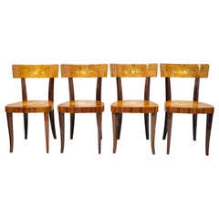 Vintage Italian Sorrento Inlaid Wood Game Table Dining Chairs, Set of 4