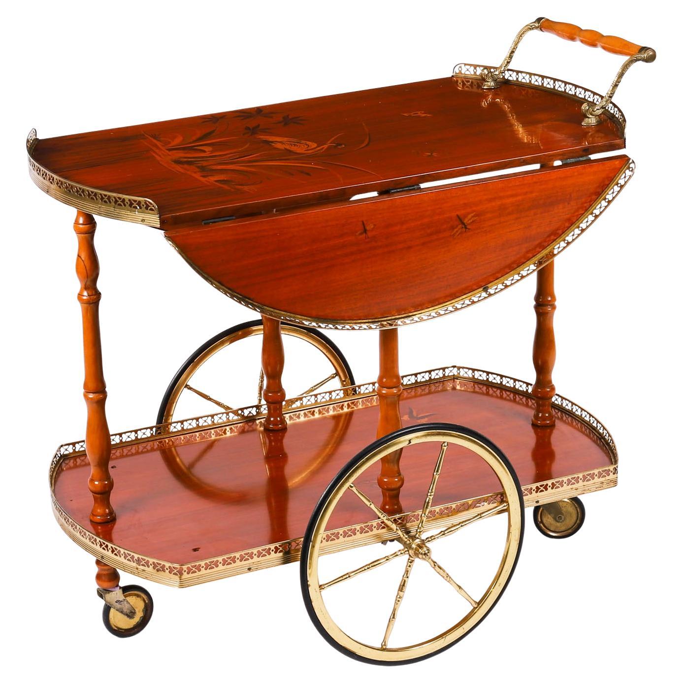 Chariot à boissons vintage en marqueterie italienne de Sorrente Milieu du 20ème siècle