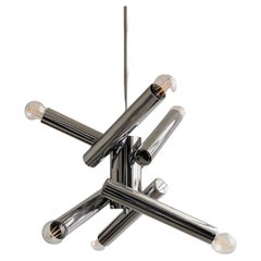 Vintage Italian Space Age Chromed Chandelier in the Style of Gaetano Sciolari