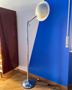 Vintage Italian Space Age Floor Lamp in Chromed Metal with "Flying Saucer" Shade