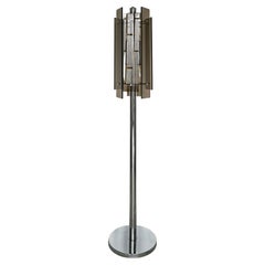 Vintage Italian Space Age Floor Lamp in Chromed Metal with Smoked Glass Shades