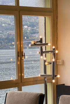 Vintage Italian Space Age floor lamp Reggiani, geometric tubes, minimal chromed