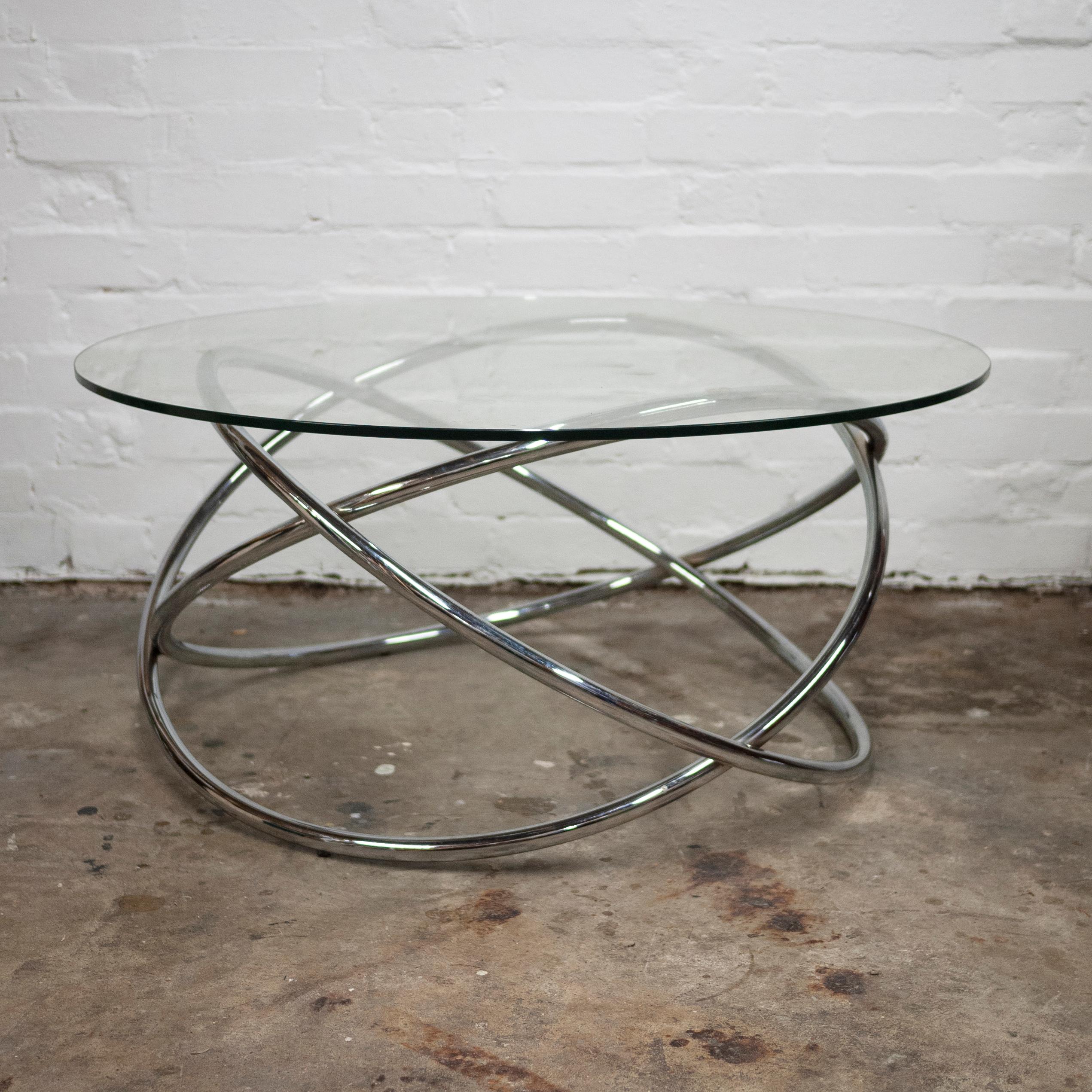 Vintage Italian Space Age Glass and Chrome Spiral Base Coffee Table, 1970s For Sale 2