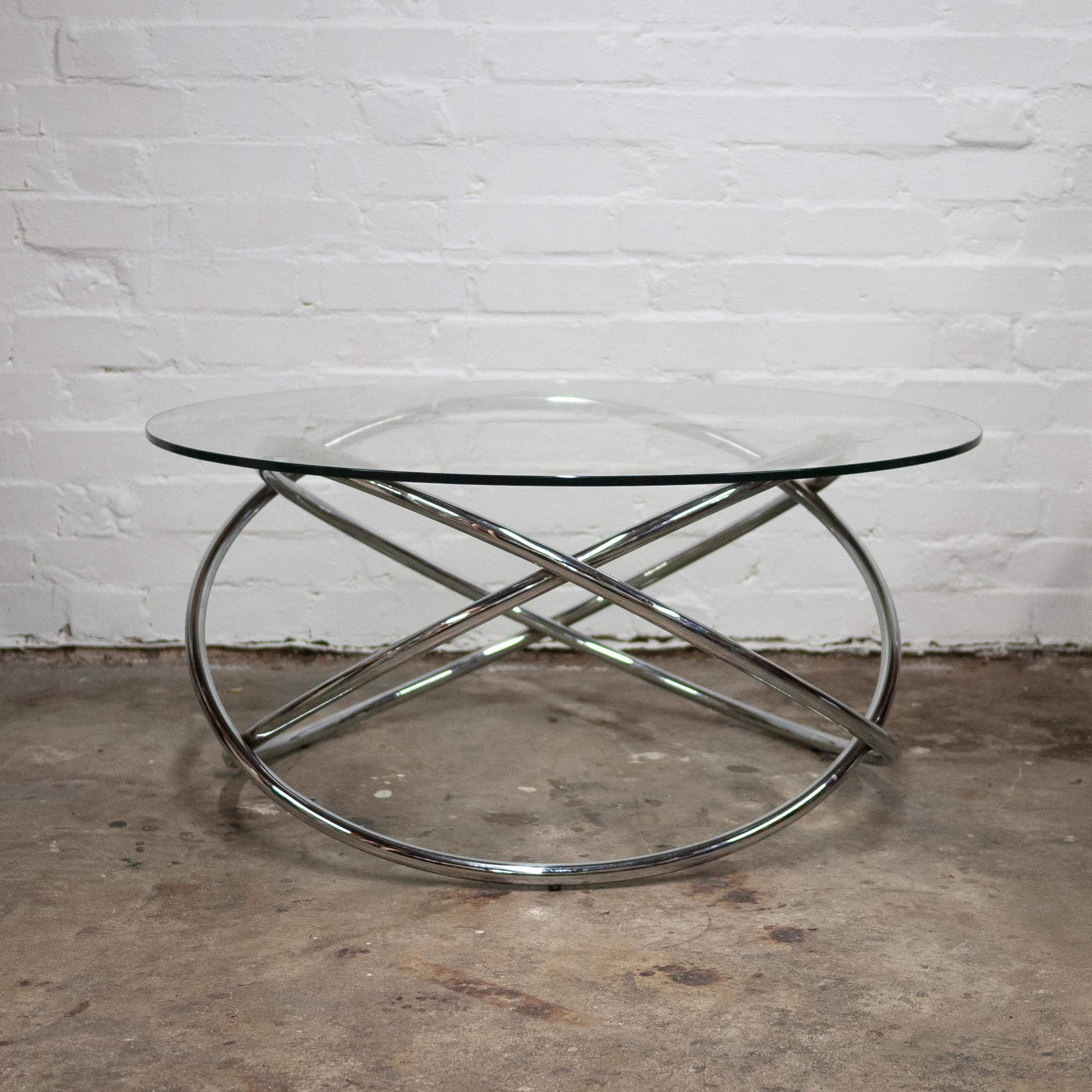 Vintage Italian Space Age Glass and Chrome Spiral Base Coffee Table, 1970s In Good Condition For Sale In Chesham, GB
