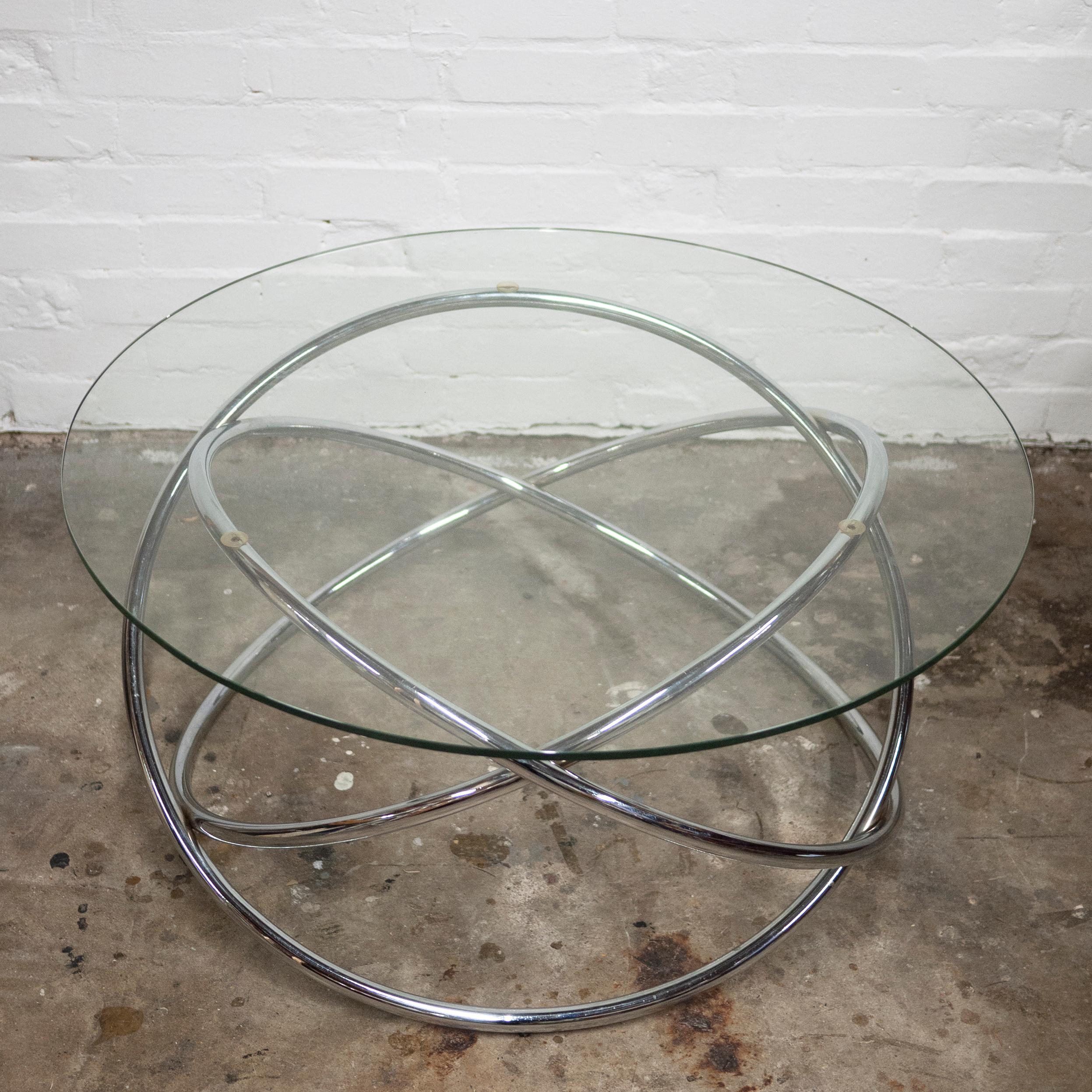 Metal Vintage Italian Space Age Glass and Chrome Spiral Base Coffee Table, 1970s For Sale