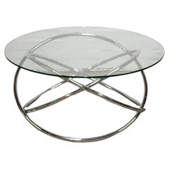Vintage Italian Space Age Glass and Chrome Spiral Base Coffee Table, 1970s