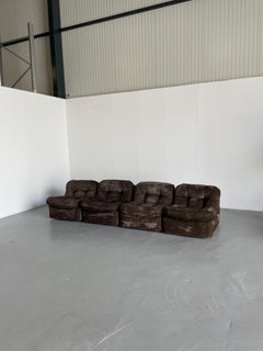 Vintage Italian Space Age Modular Sofa in Striped Brown Velvet, Set of 4, 1970s