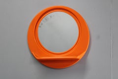 Vintage Italian Space Age Round Plastic Mirror with Shelf, 1970s