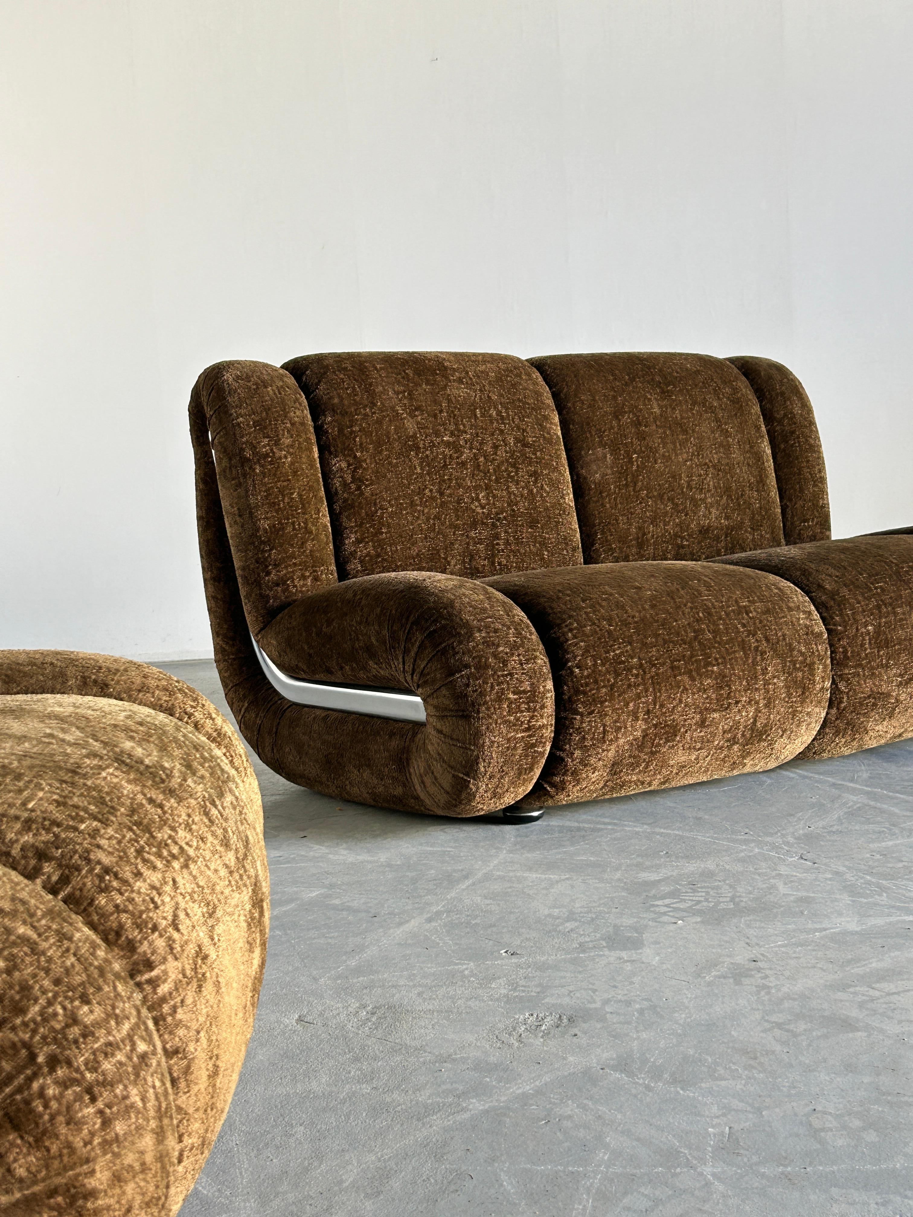 Vintage Italian Space Age Sculptural Cloud Modular Sofa Set in Brown Velvet For Sale 6