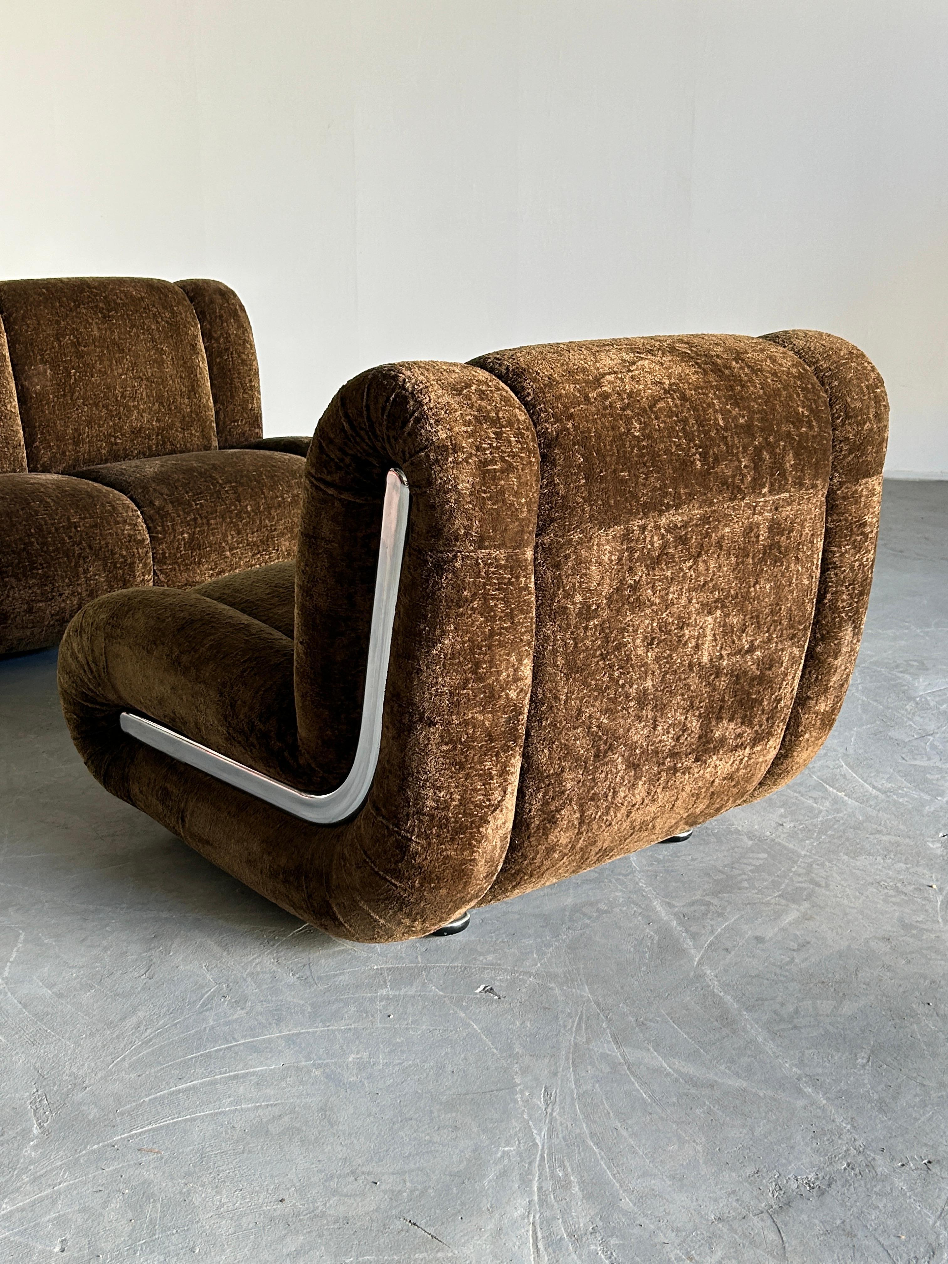 Vintage Italian Space Age Sculptural Cloud Modular Sofa Set in Brown Velvet For Sale 7