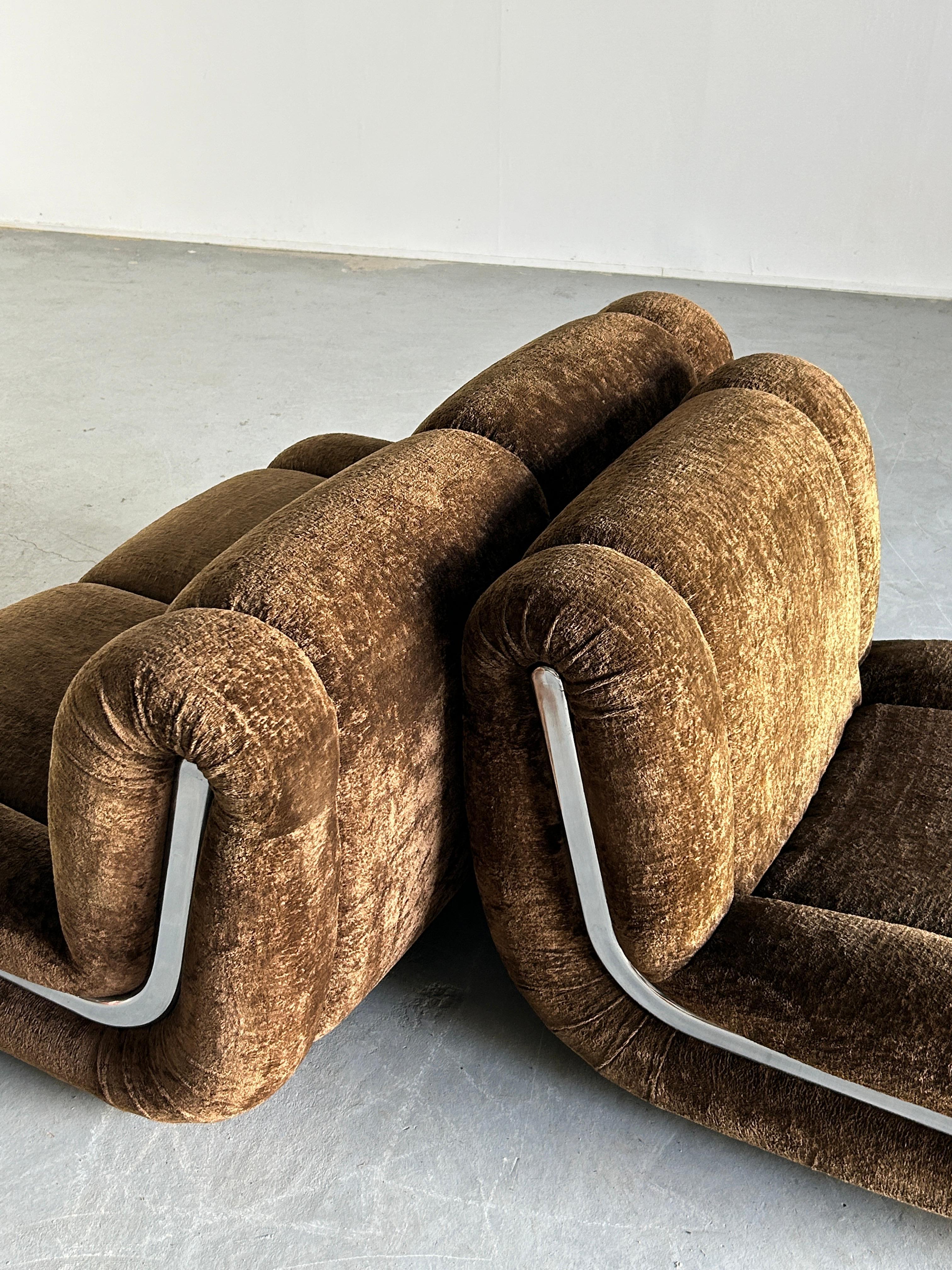 Vintage Italian Space Age Sculptural Cloud Modular Sofa Set in Brown Velvet For Sale 9