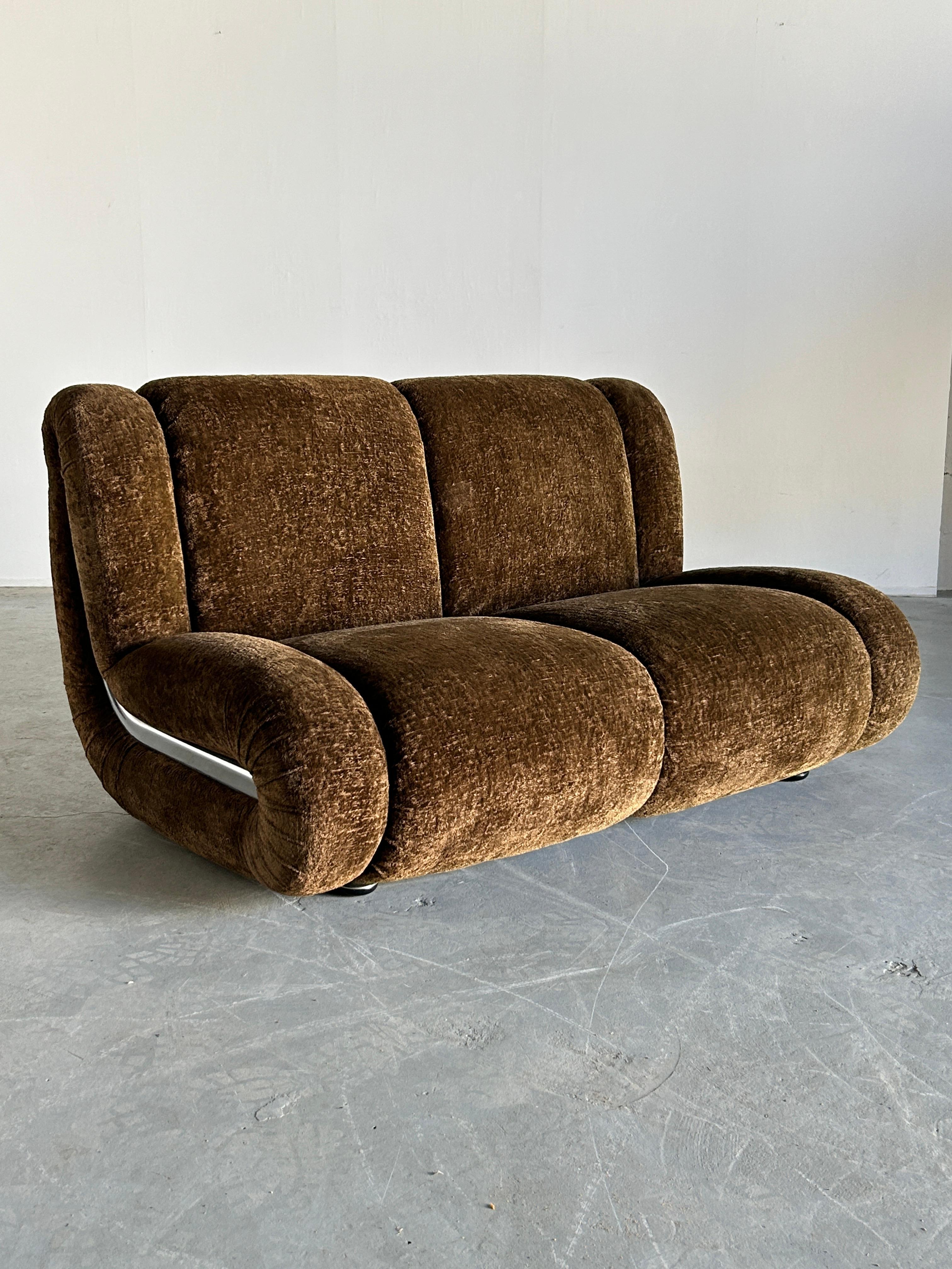Vintage Italian Space Age Sculptural Cloud Modular Sofa Set in Brown Velvet For Sale 13