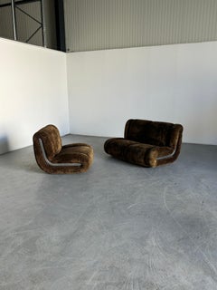 Vintage Italian Space Age Sculptural Cloud Modular Sofa Set in Brown Velvet