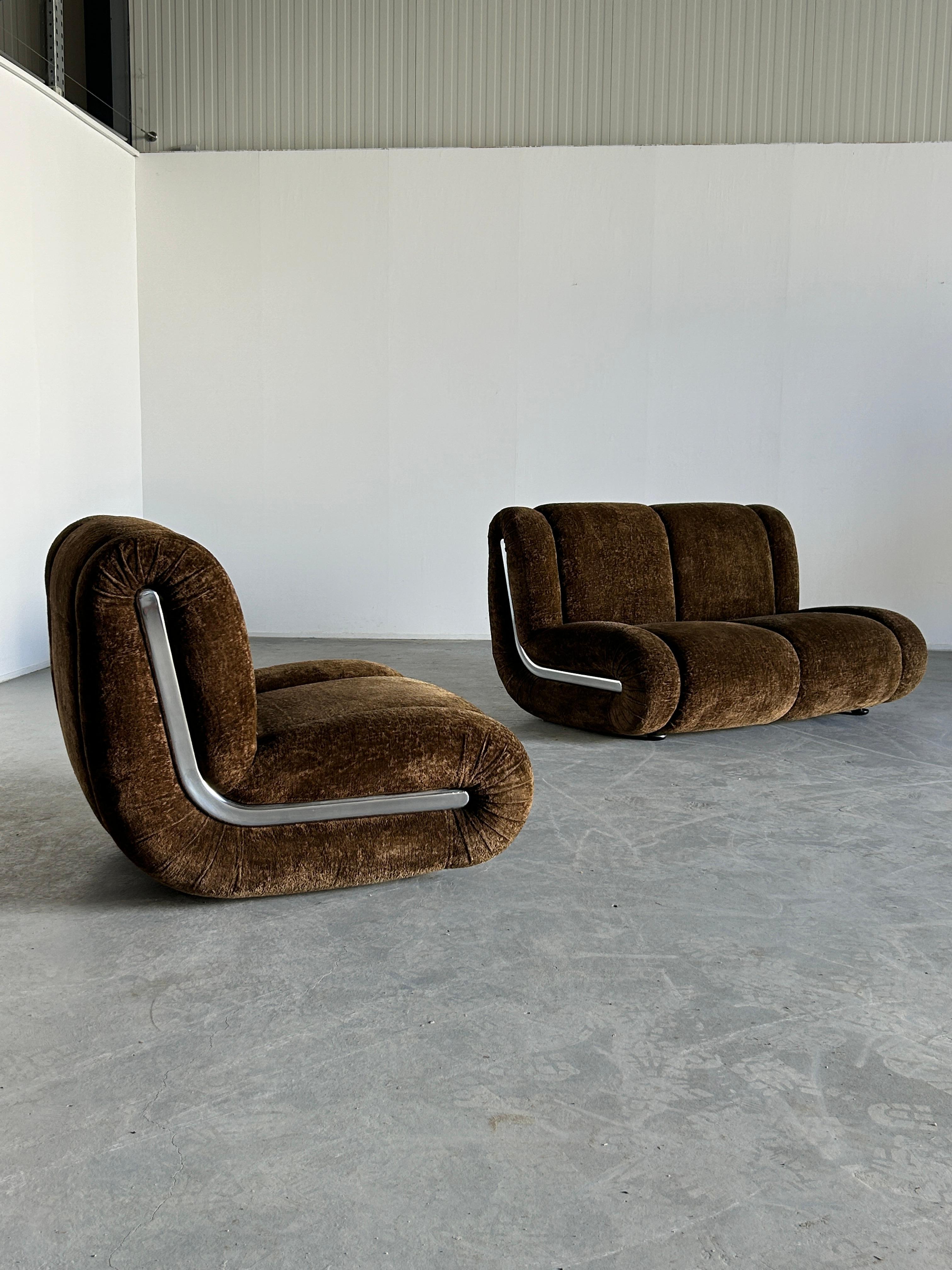 Metal Vintage Italian Space Age Sculptural Cloud Modular Sofa Set in Brown Velvet For Sale