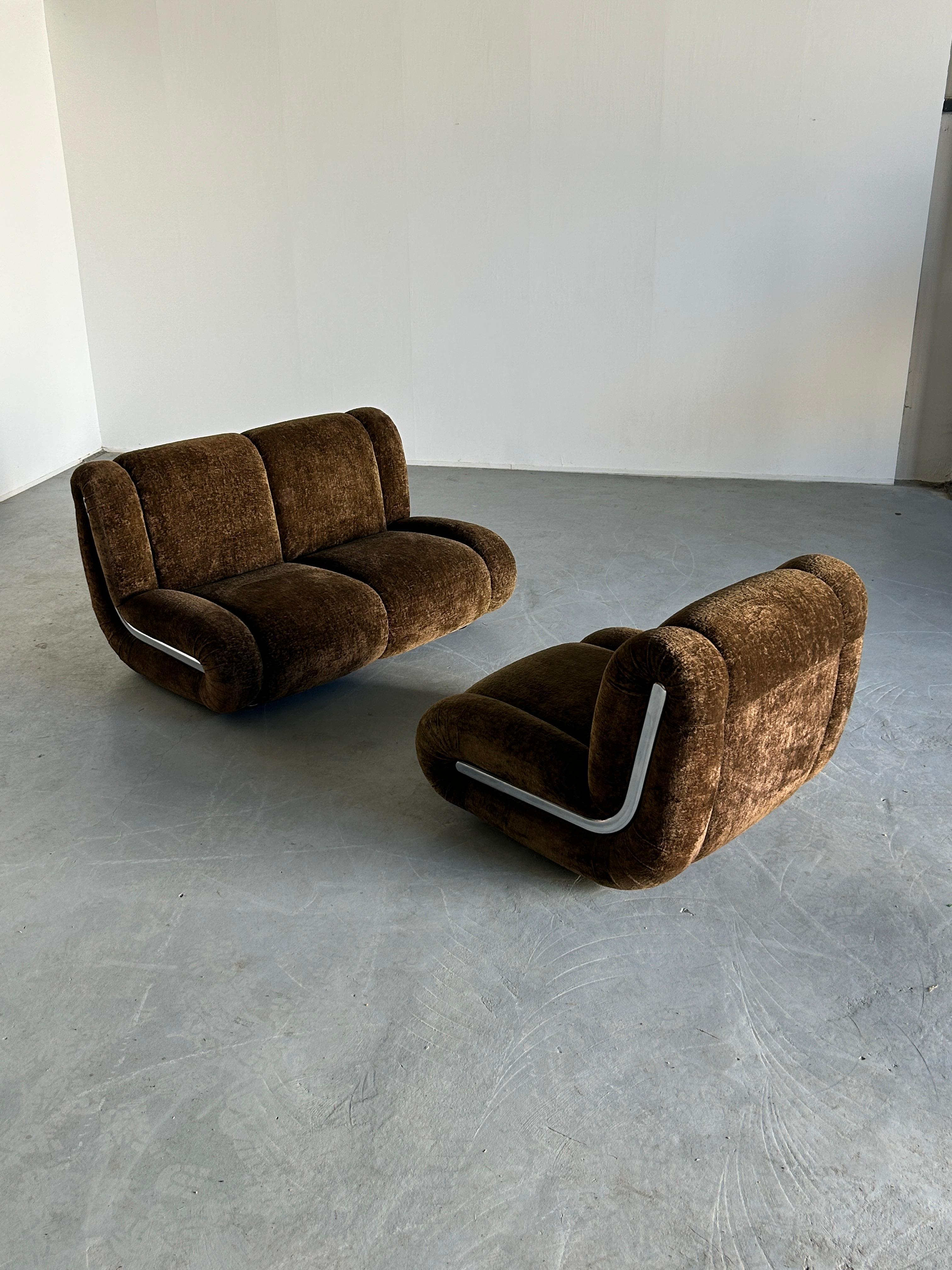 Vintage Italian Space Age Sculptural Cloud Modular Sofa Set in Brown Velvet For Sale 1
